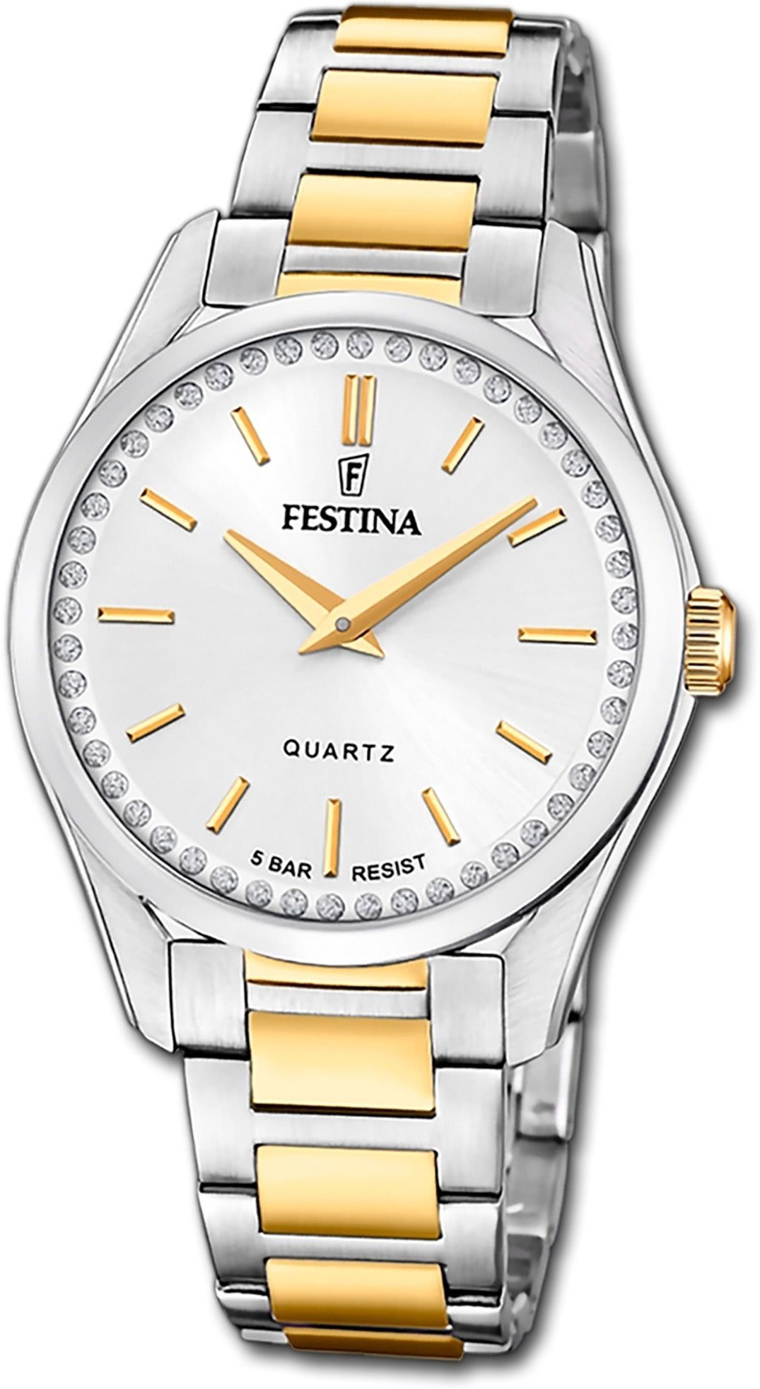 Edelstahlarmband 36mm) mittel Festina Quarzuhr gold, rund, silber, Festina (ca. Damenuhr Uhr, Mademoiselle Damenuhr