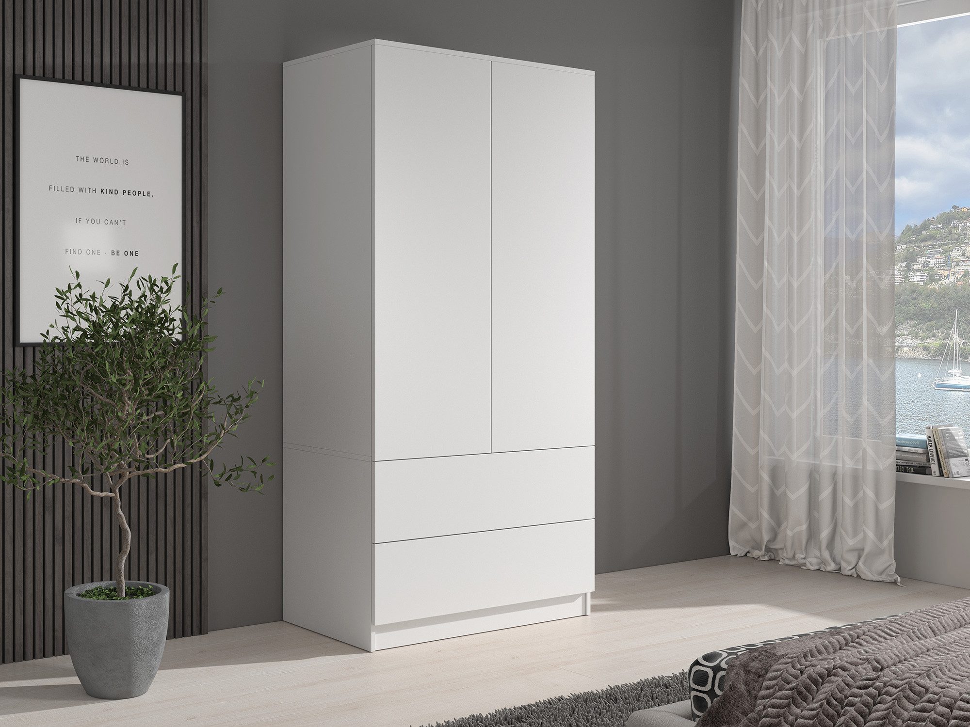 Beautysofa Kleiderschrank CLASSIC 90 cm 2-türig, grifflos (mit Kleiderstange und mehreren Einlegeböden, Zwei moderne Farbvarianten: Weiß oder Kaschmir) Mit oder – Bild 2 von 5