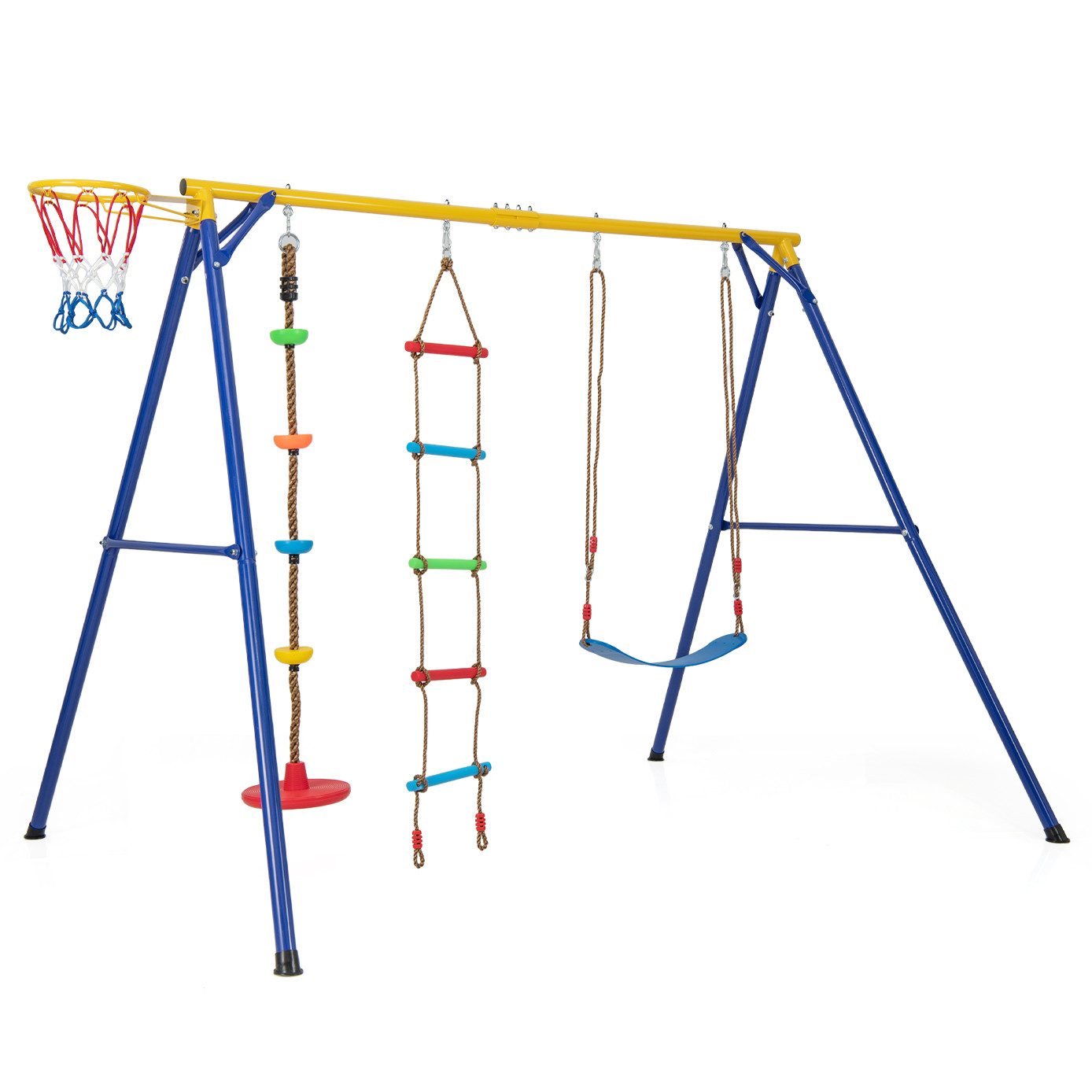 COSTWAY Schaukelgestell, (1-tlg), mit elastischer Schaukel, Tellerschaukel, Kletterleiter
