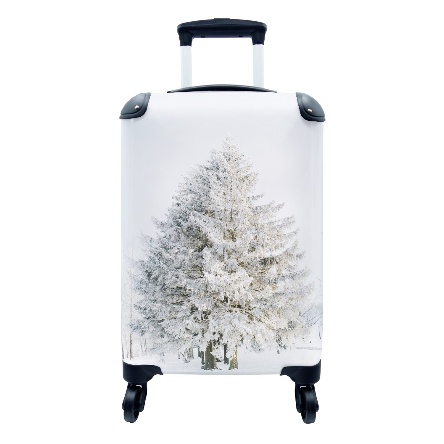 Reisetasche - - Baum Winter Ferien, - Schnee rollen, Reisekoffer 4 - Handgepäck Handgepäckkoffer Trolley, Rollen, für Kiefer MuchoWow mit Weiß,