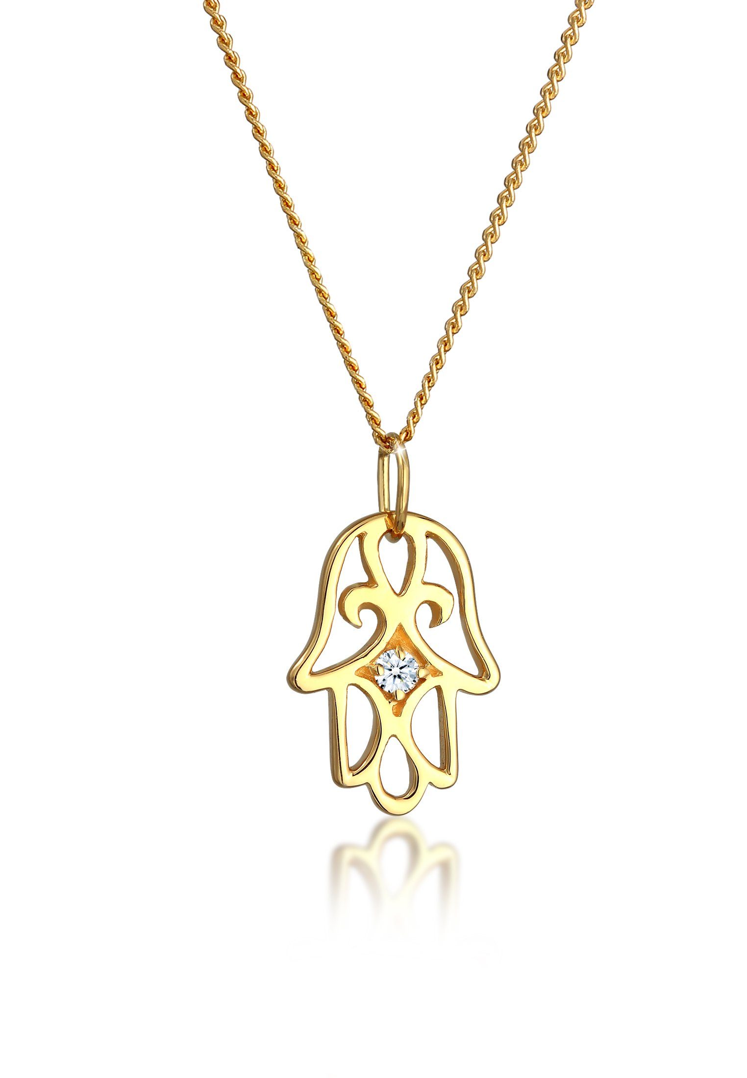 Elli DIAMONDS Kette mit Anhänger Hand der Fatima Diamant (0.03 ct) 585  Gelbgold