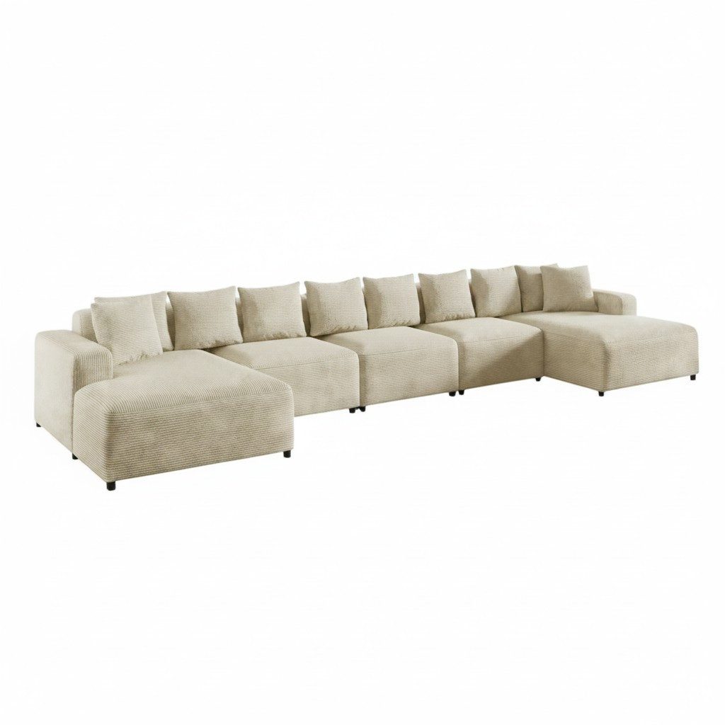 Fun Möbel Wohnlandschaft Sofa U-Form MEGAN XL Cordstoff Poso, inkl. 10 Zierkissen, Rundumbezug