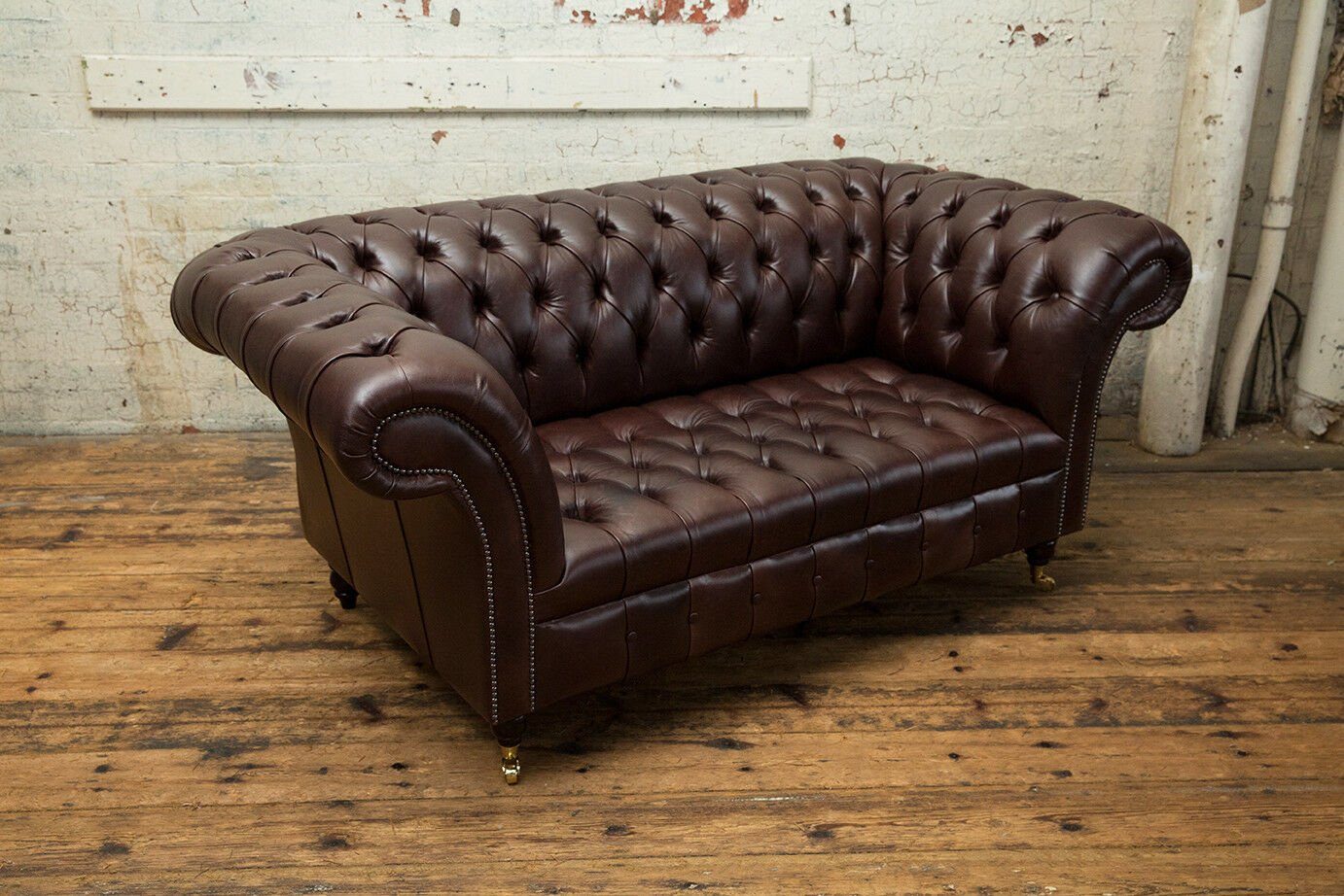 JVmoebel Chesterfield-Sofa, Klassische Polster Textil Couch Chesterfield Leder Braun Möbel