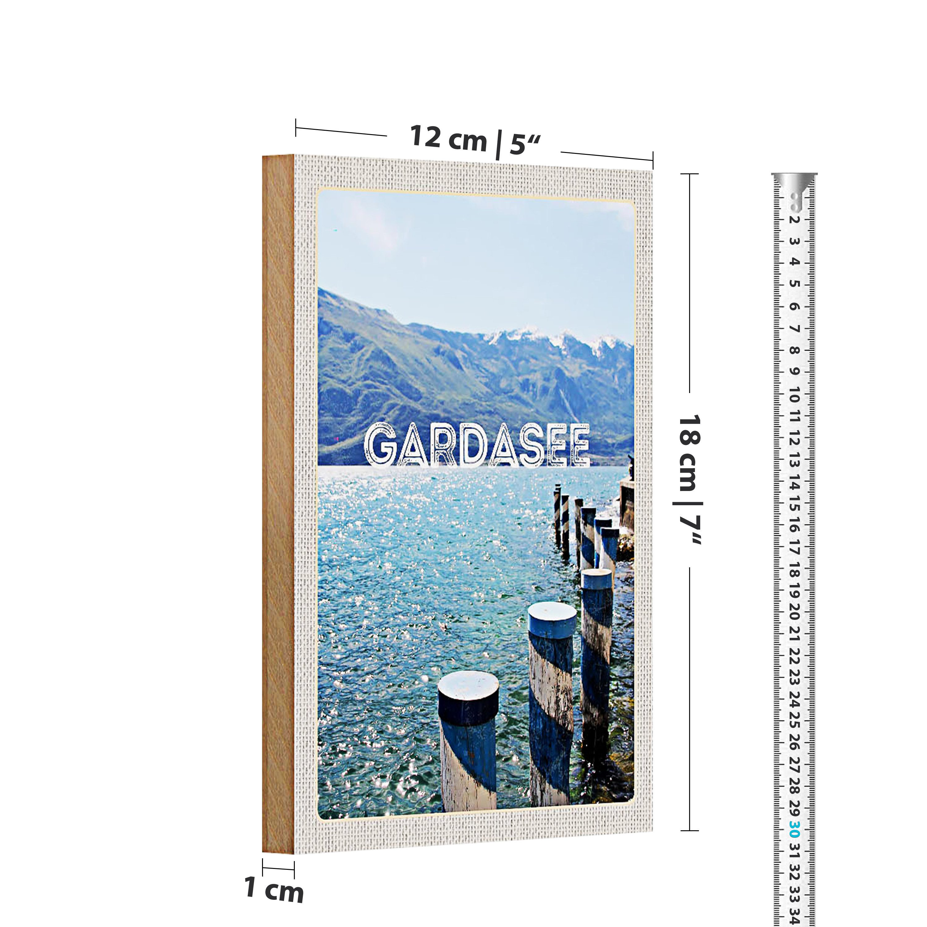 Roomando Holzbild Reise 12x18cm Gardasee Italien See Gebirge Reise