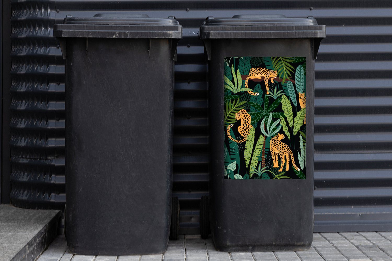 MuchoWow Wandsticker Dschungel - Panther Pflanzen (1 Sticker, Jungen - St), Mädchen Abfalbehälter - - Mülltonne, Mülleimer-aufkleber, - Container, Muster