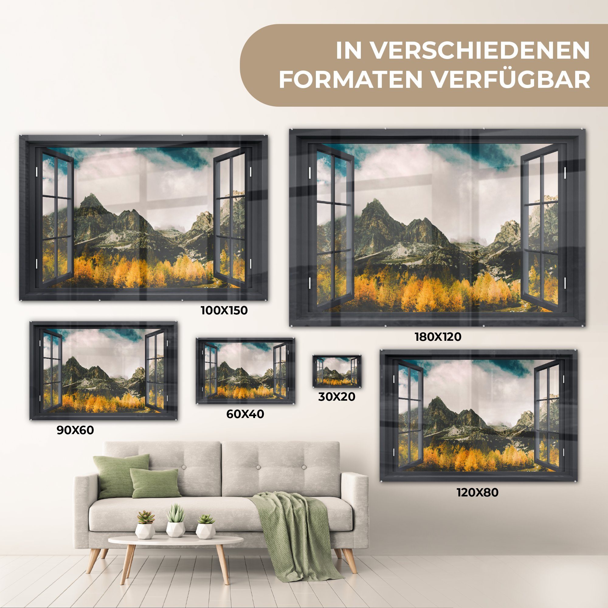 Berge, Wanddekoration - Glas Natur auf Acrylglasbild Wandbild - Glasbilder Foto Aussicht - Bilder St), MuchoWow auf - (1 Glas -