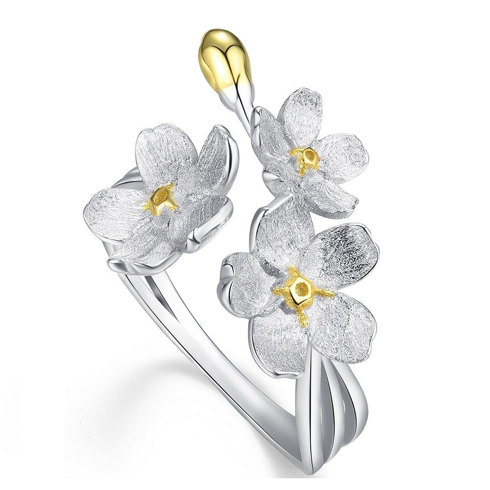 Runde Perlé Silberring große Vergissmeinnicht Blumen, handgefertigter Ring, günstig online kaufen