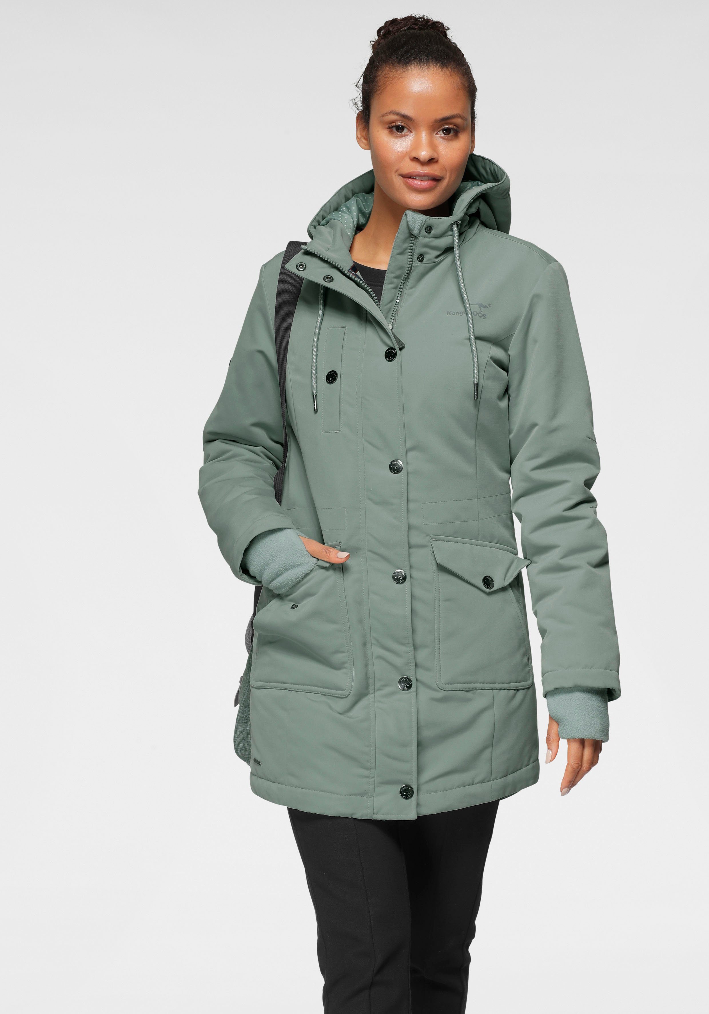 mint-grau aus vielen (Langjacke Langjacke Taschen 2-Wege-Reißverschluss Material) nachhaltigem und mit KangaROOS