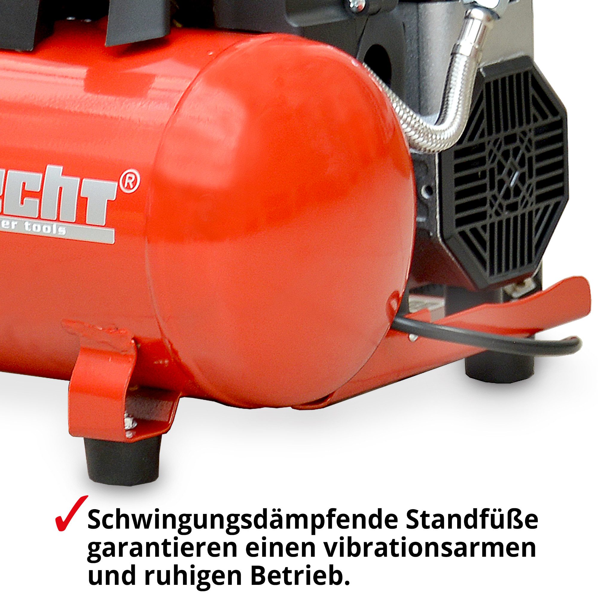 Hecht Kompressor Druckluft Flüster leise Kompressor 67 dB(A) 6 Liter, 1100 W, max. 8,00 bar, 6,00 l, Ölfrei - 1100W - Antivibrationsdämpfer
