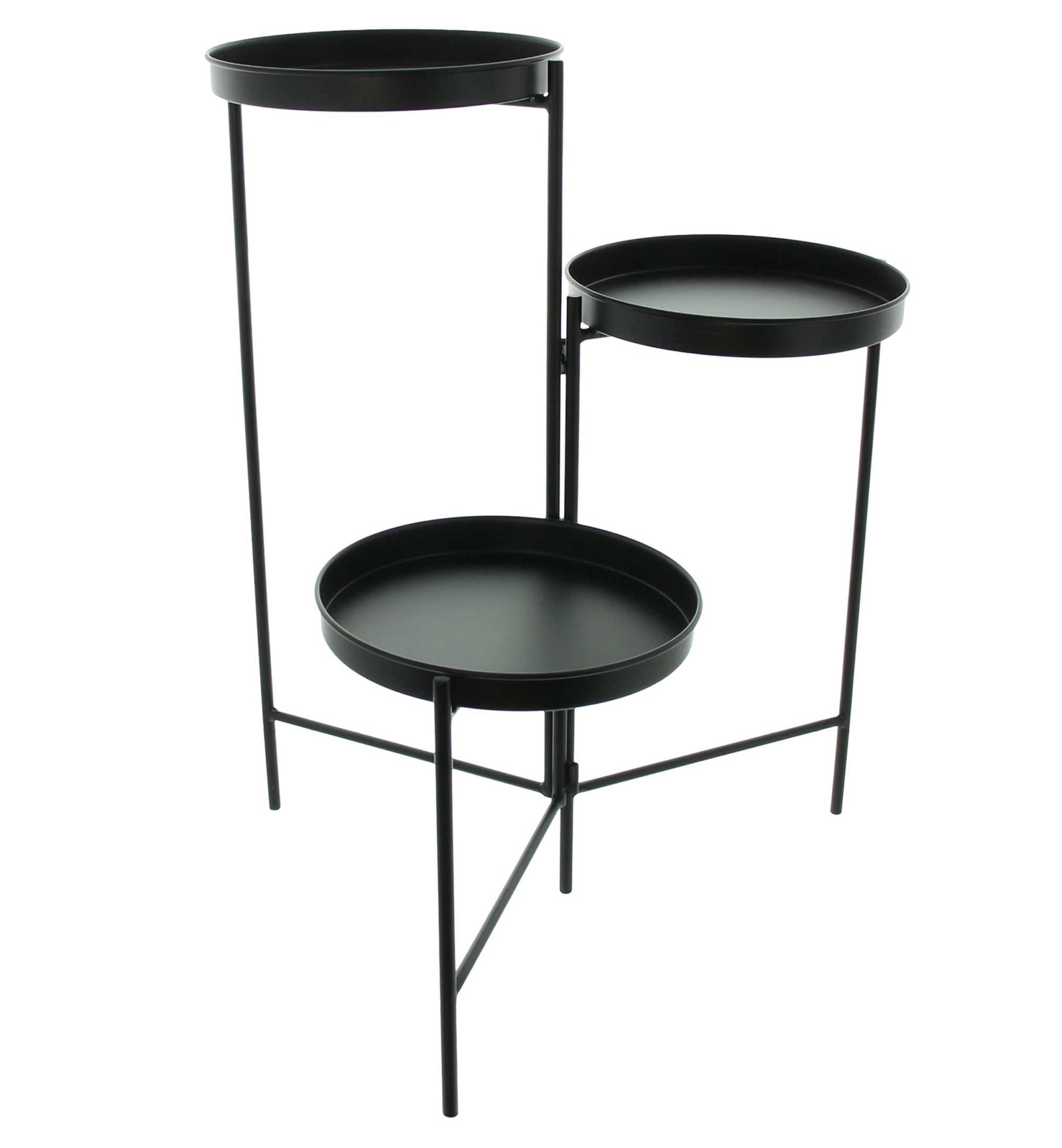 Dekoleidenschaft Blumenständer "Modern" Metall Pflanzenständer, mattschwarz, 3 Ebenen, Blumentreppe, 60 cm hoch, Pflanzenregal klappbar, Blumenhocker