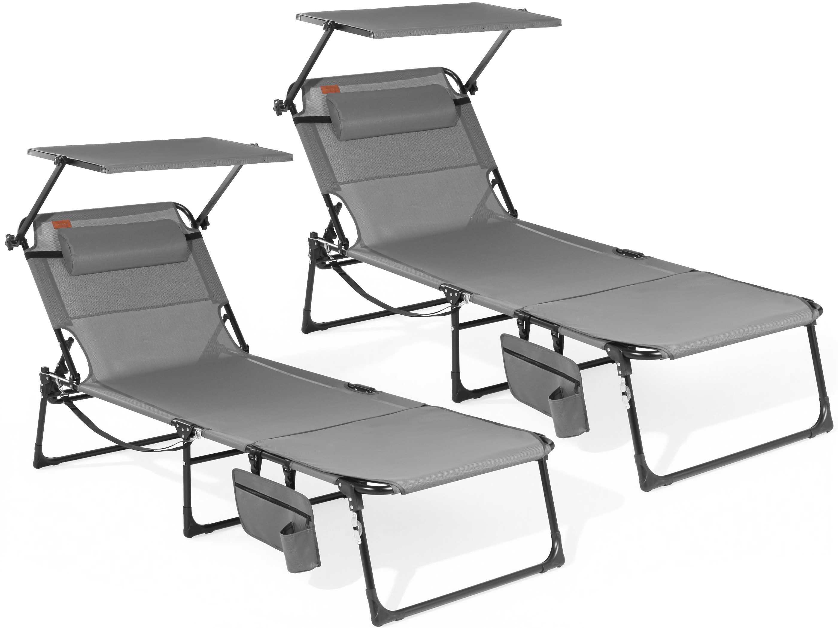 HOMECALL Gartenliege Sonnenliege mit Gesichtsöffnung und Sonnendach, klappbarer Liegestuhl, bis180 kg 200x70cm 4-Fach verstellbare Rückenlehne, 2 St., für Garten, Strand und Camping