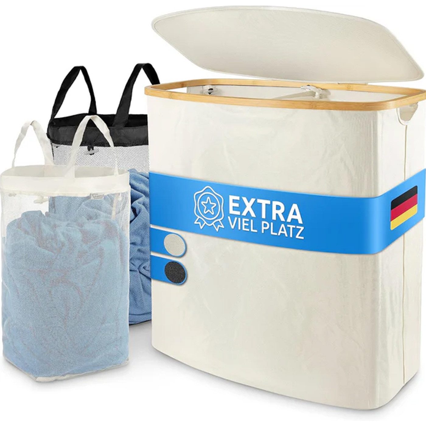 Möbel Akut Wäschekorb Hochwertiger Wäschekorb beige140 L Stoff 2 Fächer