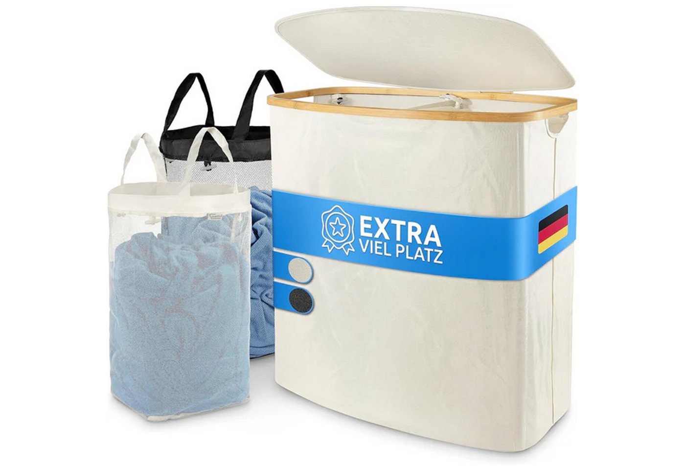 Möbel Akut Wäschekorb Hochwertiger Wäschekorb beige140 L Stoff 2 Fächer