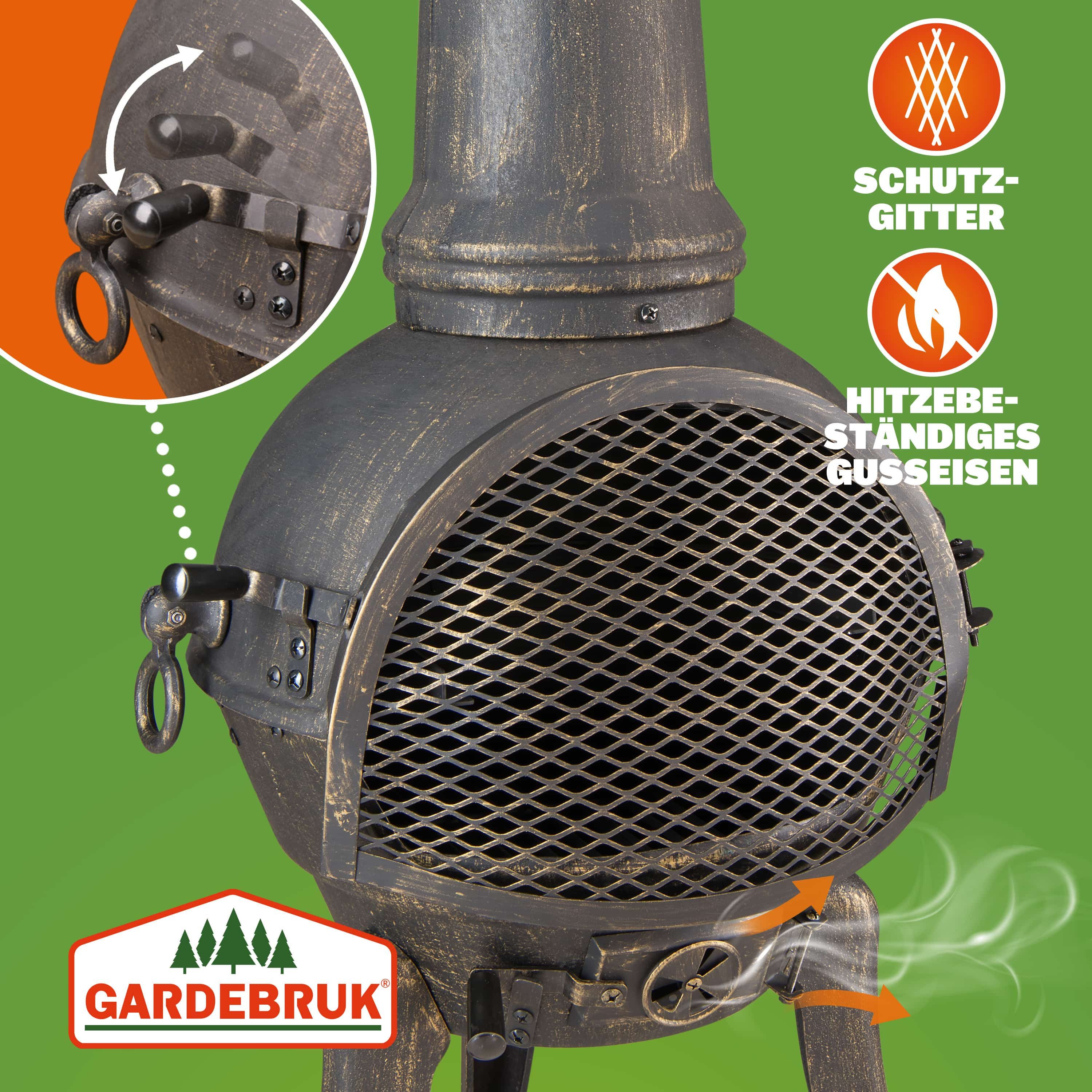 Gardebruk Feuerschale, (1-St), Terrassenofen mit Funkenschutz Gusseisen 28kg für Draussen Holz 112cm