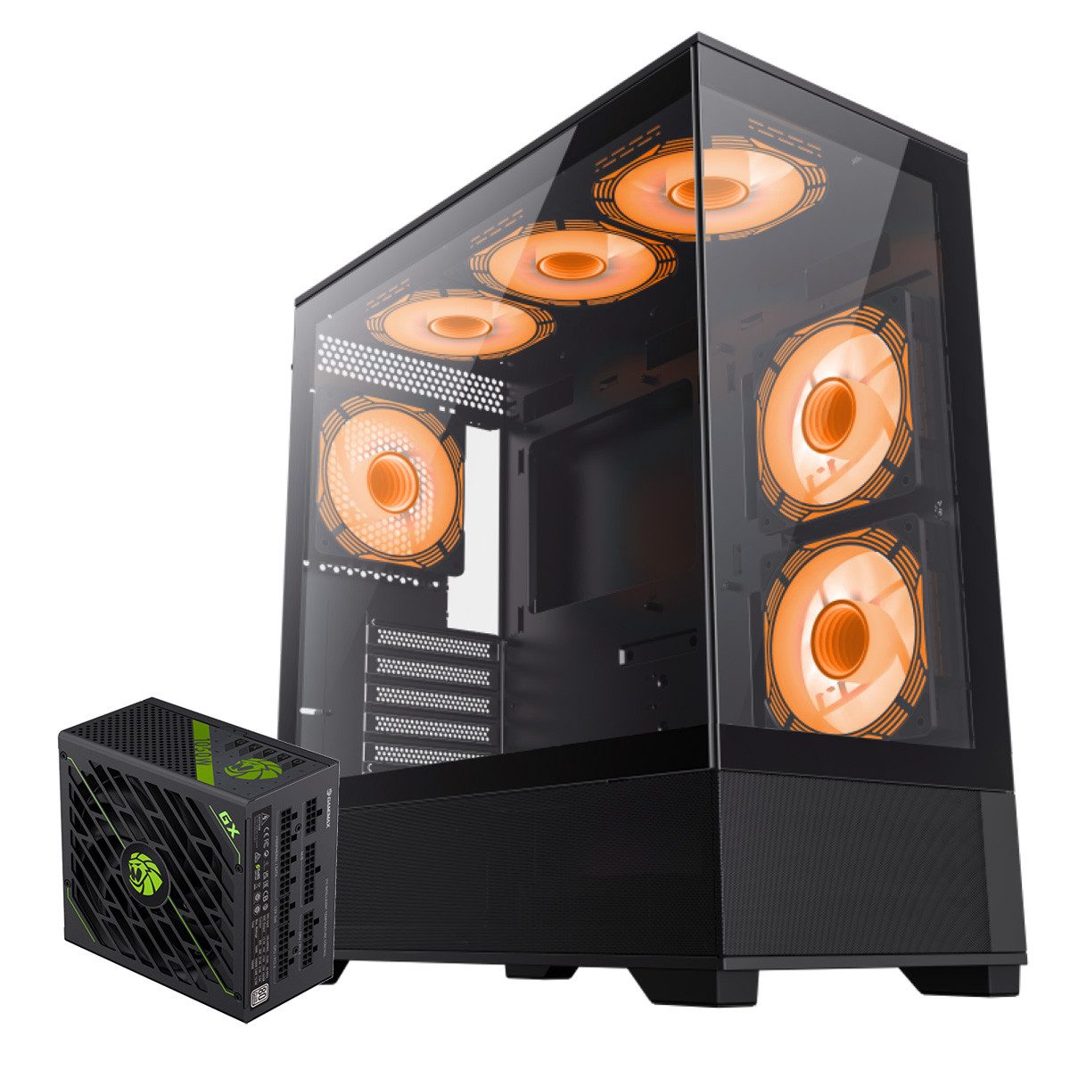 GAMEMAX Gaming-Gehäuse VISTA Midi Tower, 1x USB 3.0, 1x USB 2.0, 1x Type-C Gen2, 1050W 80+ Platinum Netzteil vorinstalliert