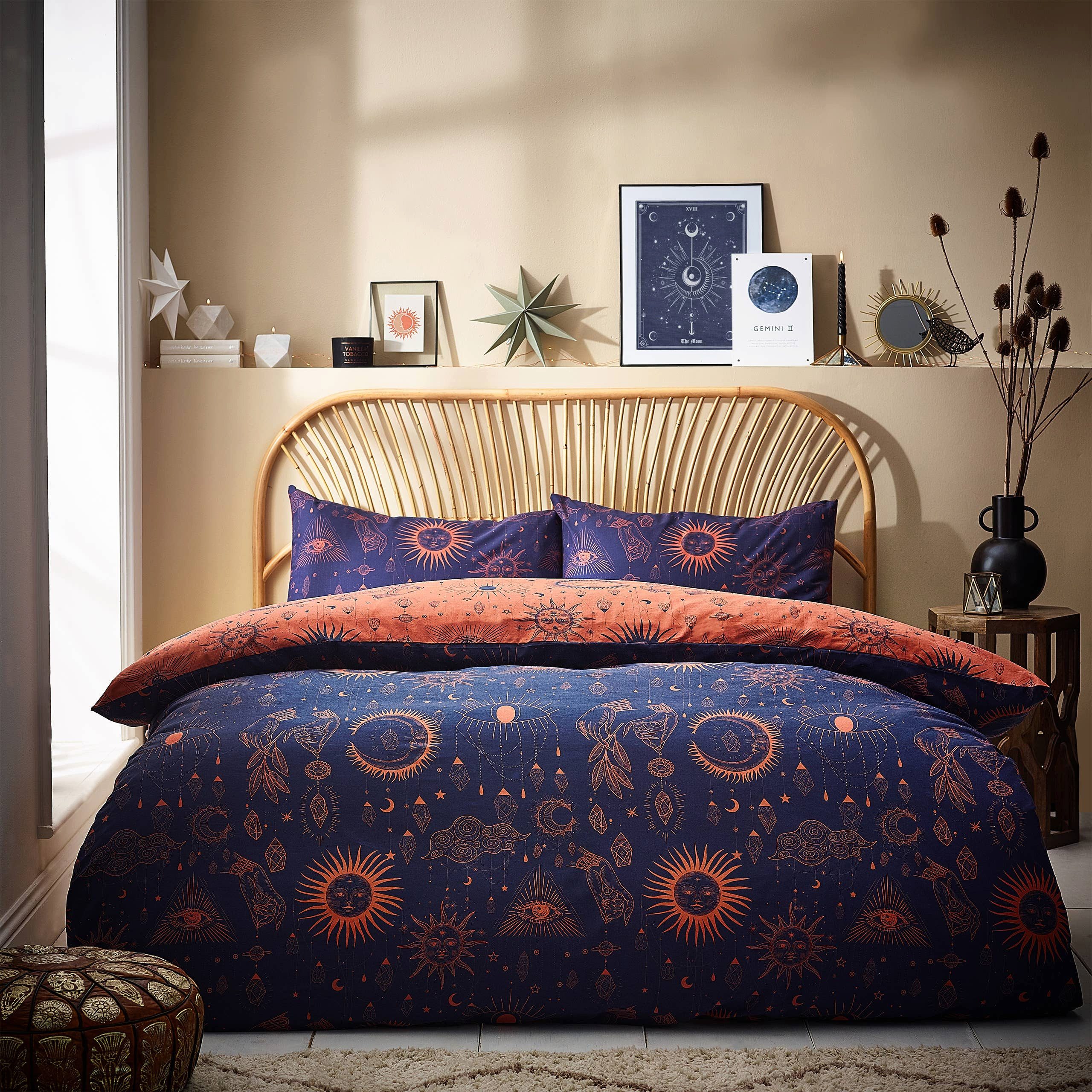 Riva Home Wendebettwäsche Ethno Bettbezug-Set „Constellation Celestial“ bronze Wendebettwäsche
