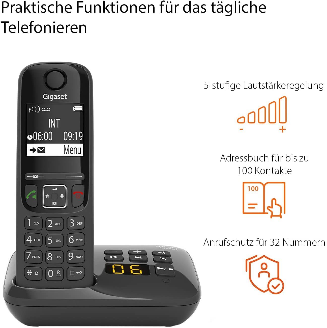 Gigaset Gigaset AS690A Duo - 2 Schnurlose Telefone mit Anrufbeantworter Schnurloses DECT-Telefon (Mobilteile: 2, mit Anrufbeantworter & Freisprechen & Eco Dect) – Bild 3 von 4