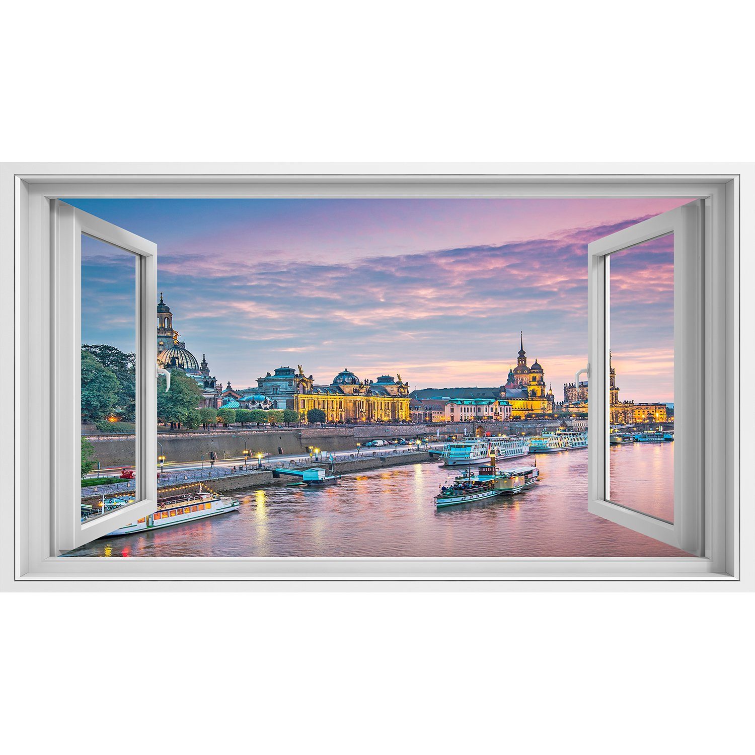 islandburner Leinwandbild Fensterblick Dresden Deutschland über der Elbe Sagenhafter Effekt Wand