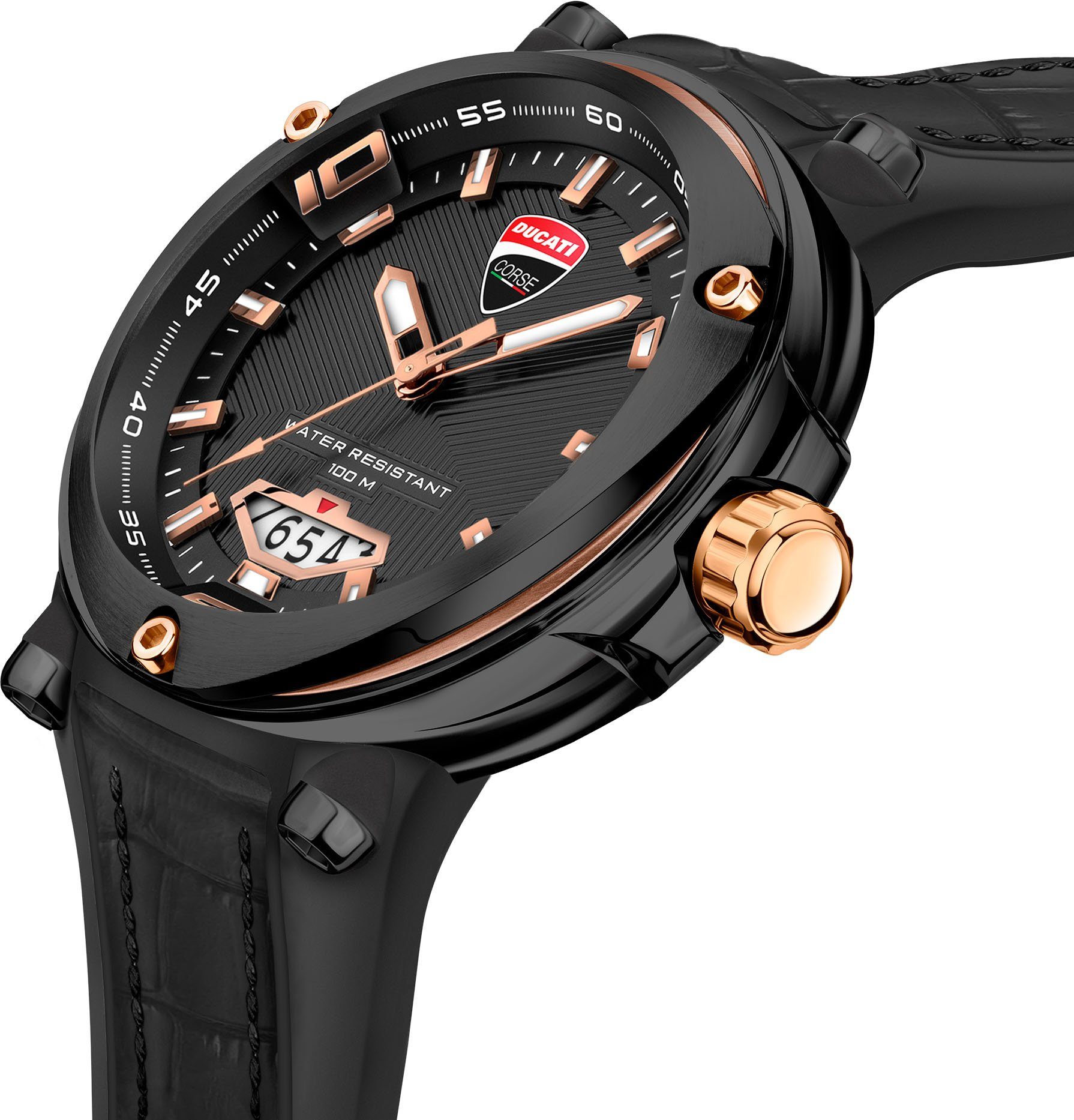 DUCATI CORSE Quarzuhr PARTENZA, DTWGN2018901, Edelstahlgehäuse, schwarz  IP-besch., Ø ca. 49 mm