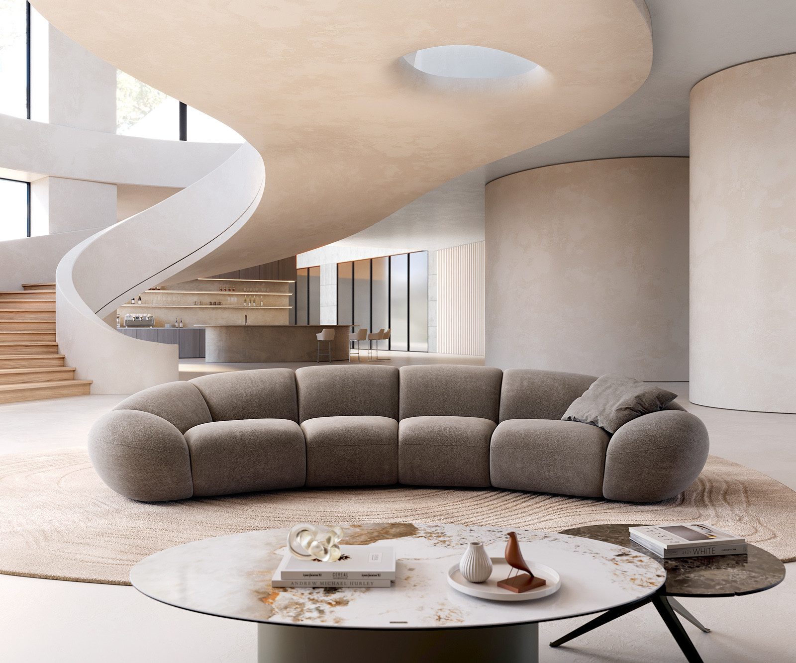 DELIFE Big-Sofa Lunna, Strukturstoff Soft Taupe 360x175 cm 2 Kissen