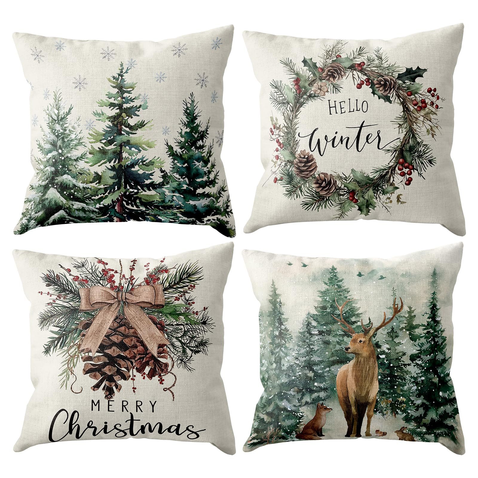 FOUORTUNATE-BEE Kissenbezüge Kissenbezug Weihnachten 45x45 4er Set, Leinen günstig online kaufen