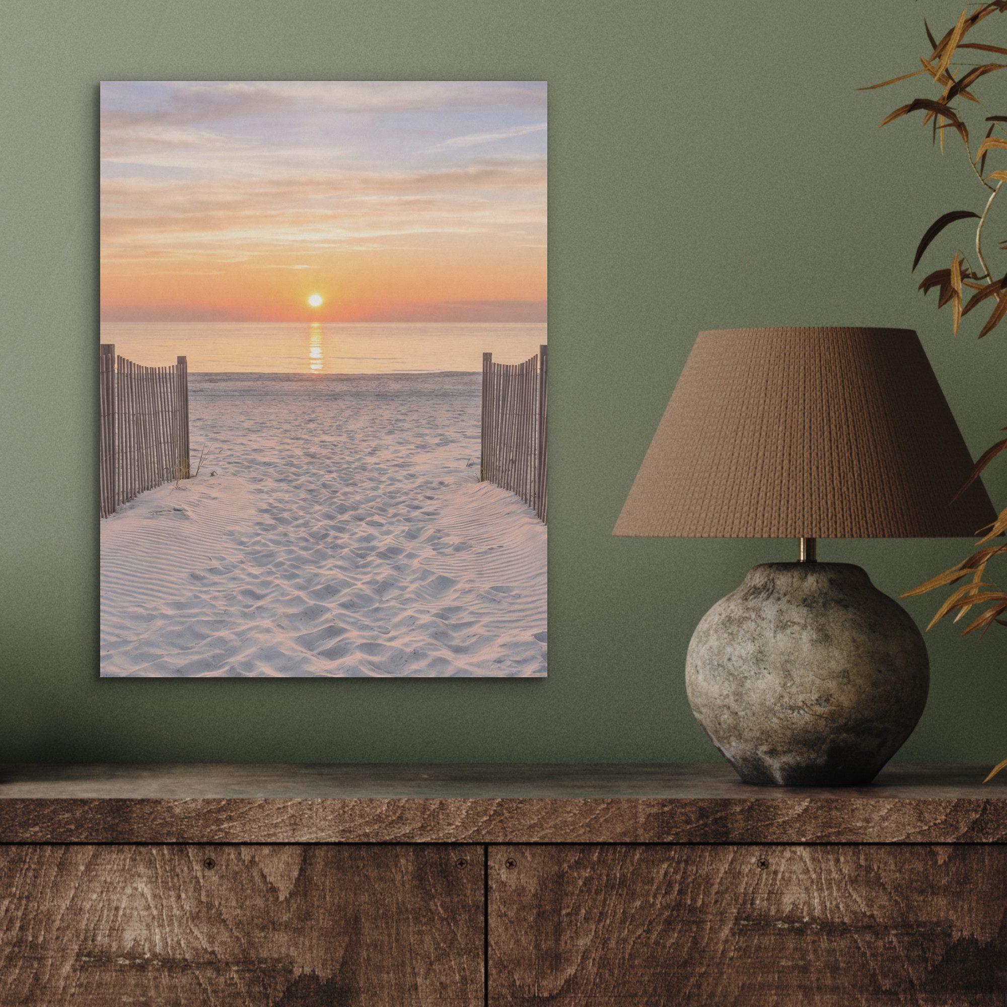 MuchoWow Gemälde Sonnenuntergang - Strand - Sand, Fotodruck (1 St), Akustikpaneele, Wandpaneele, Schalldämmung, Akustikbilder 30x40 cm