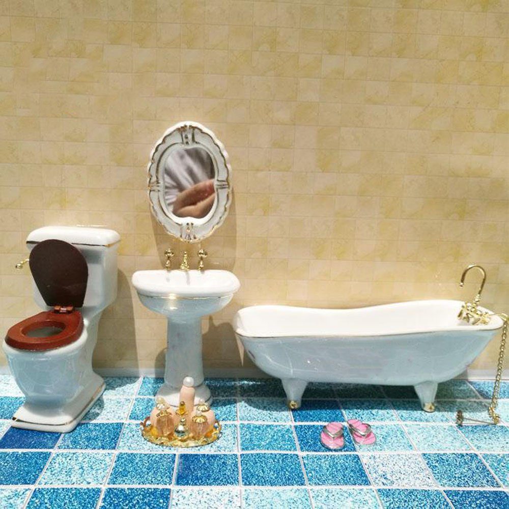 Waschbecken Badewanne Dekoobjekt Miniatur 1/12 CTGtree Set St) Zubehör (5 Toilette