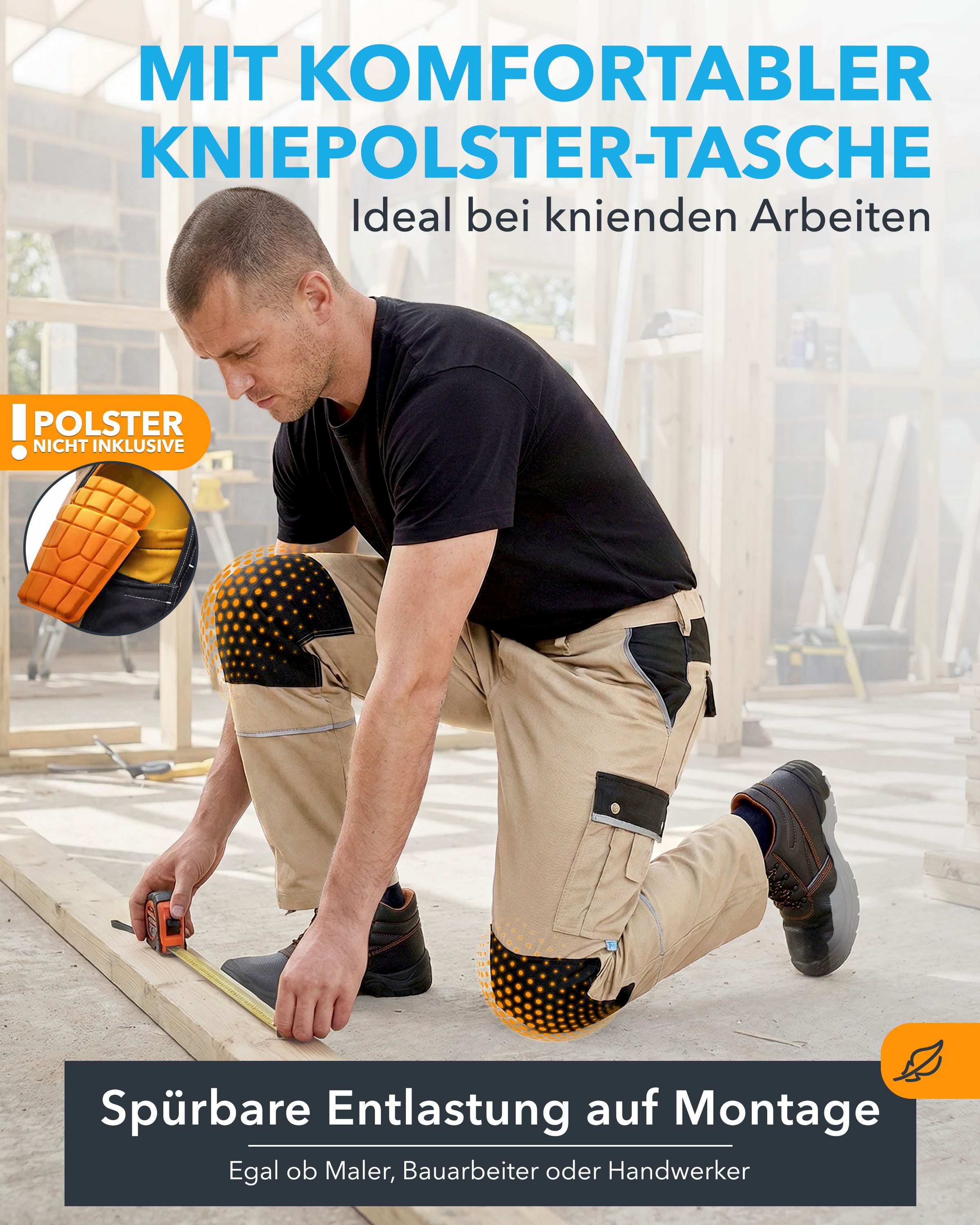TMG International Arbeitshose Arbeitshose Bundhose Cargohose Style Arbeitshose Herren mit Kniepolstertaschen in Übergrößen erhältlich – Bild 4 von 5