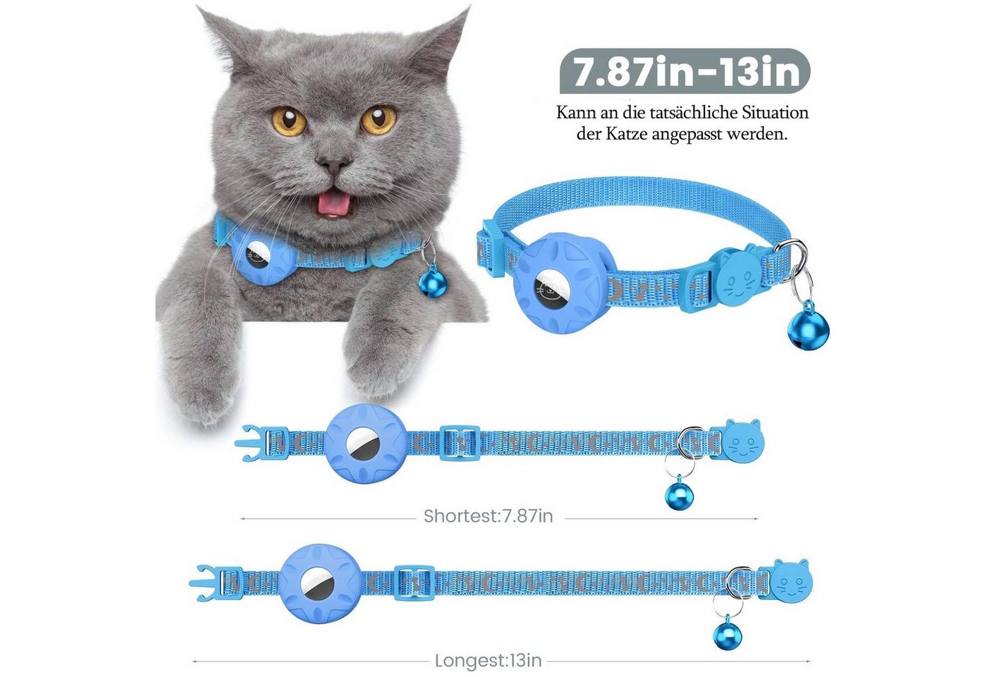 Thumbnail - NUODWELL Katzen-Halsband Airtag Katzenhalsband Reflektierendes mit Glocke, Sicherheitsschnalle