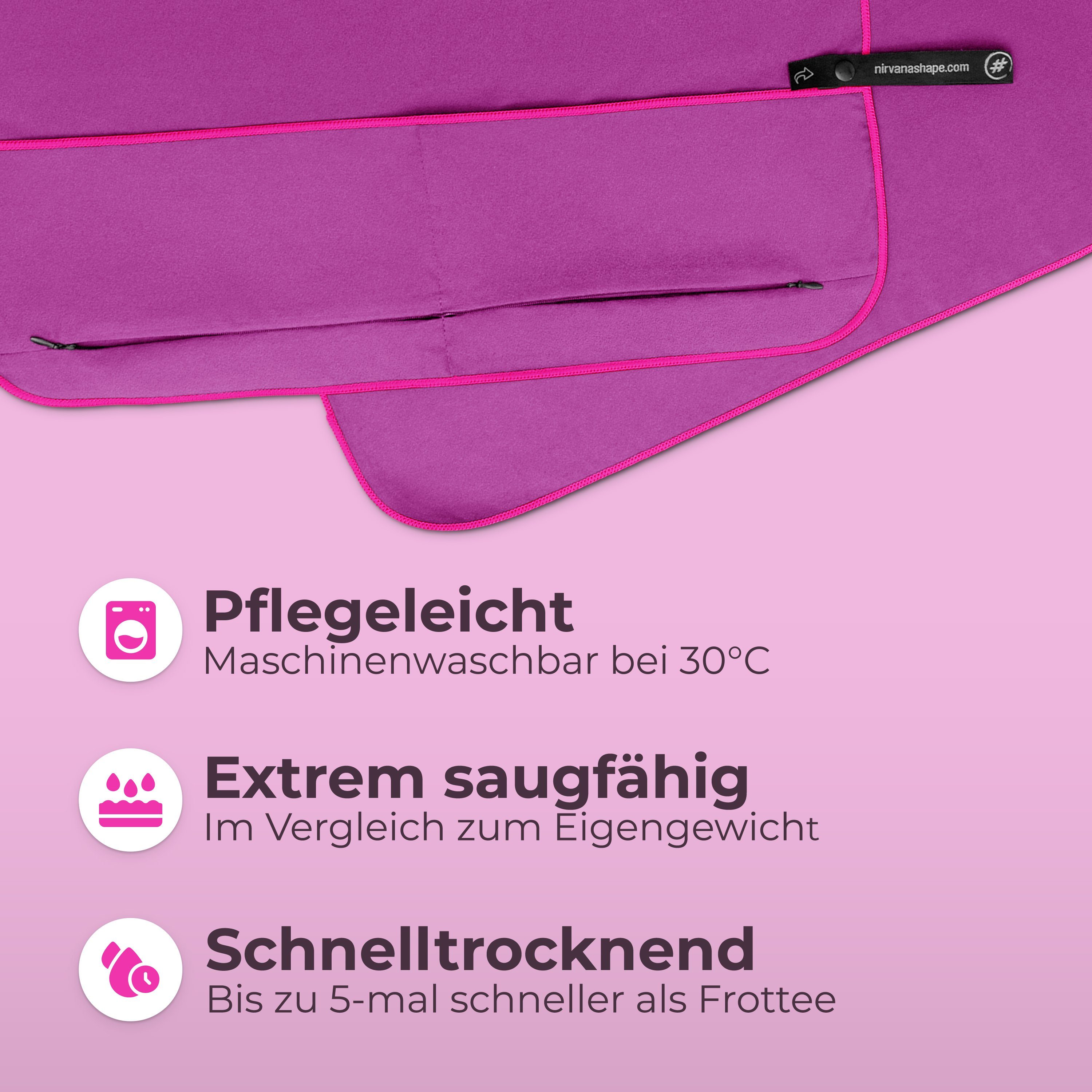 NirvanaShape Sporthandtuch Fitness-Handtuch mit Magnet-Clip, Mikrofaser Sporthandtuch, Microfaser, 2x Reißverschlusstaschen & Funktionaler Geräteüberzug, Ultra- – Bild 4 von 5