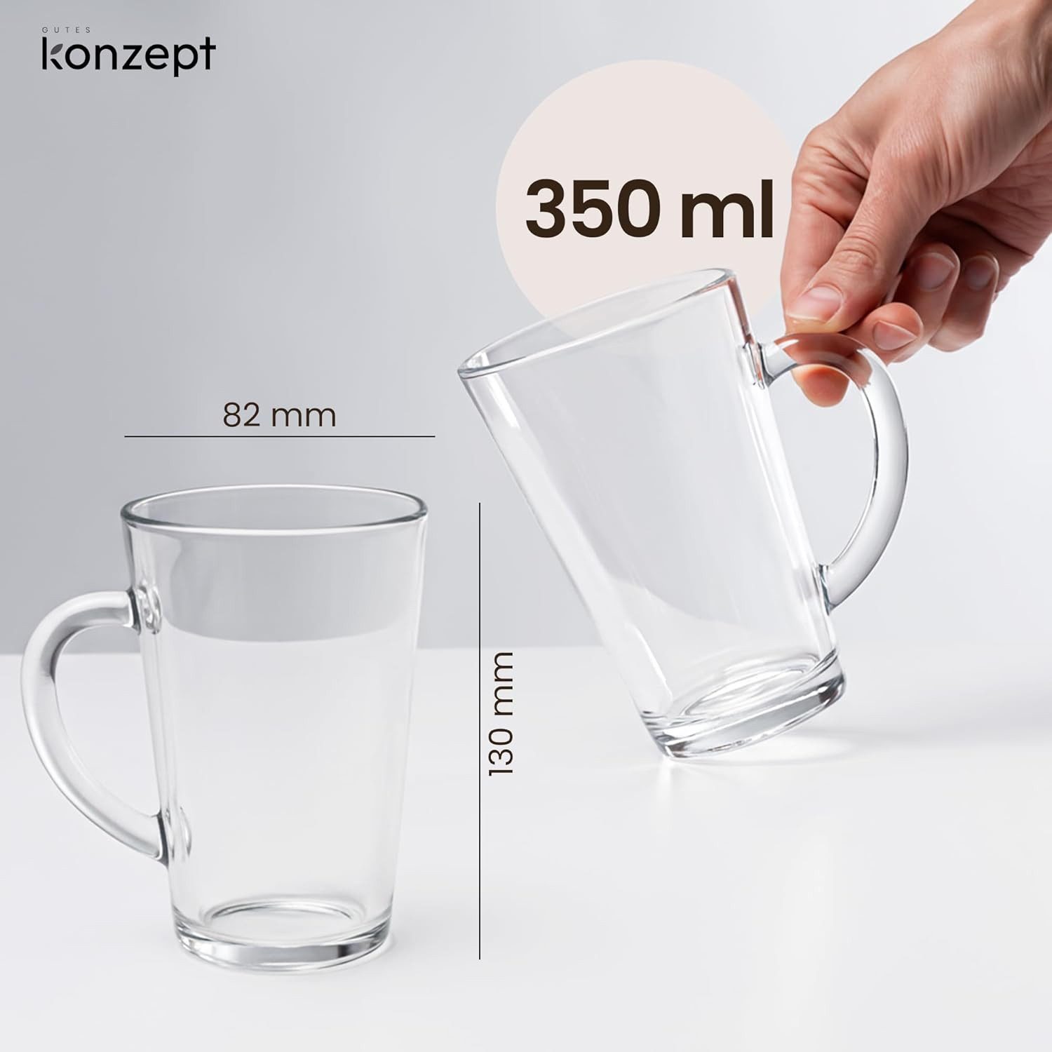 KONZEPT Gläser-Set 6-teilig Latte Macchiato – 300 ml Kaffeetassen, 6-tlg., aus Glas mit Henkel, hitzebeständig & spülmaschinengeeignet – Bild 3 von 5