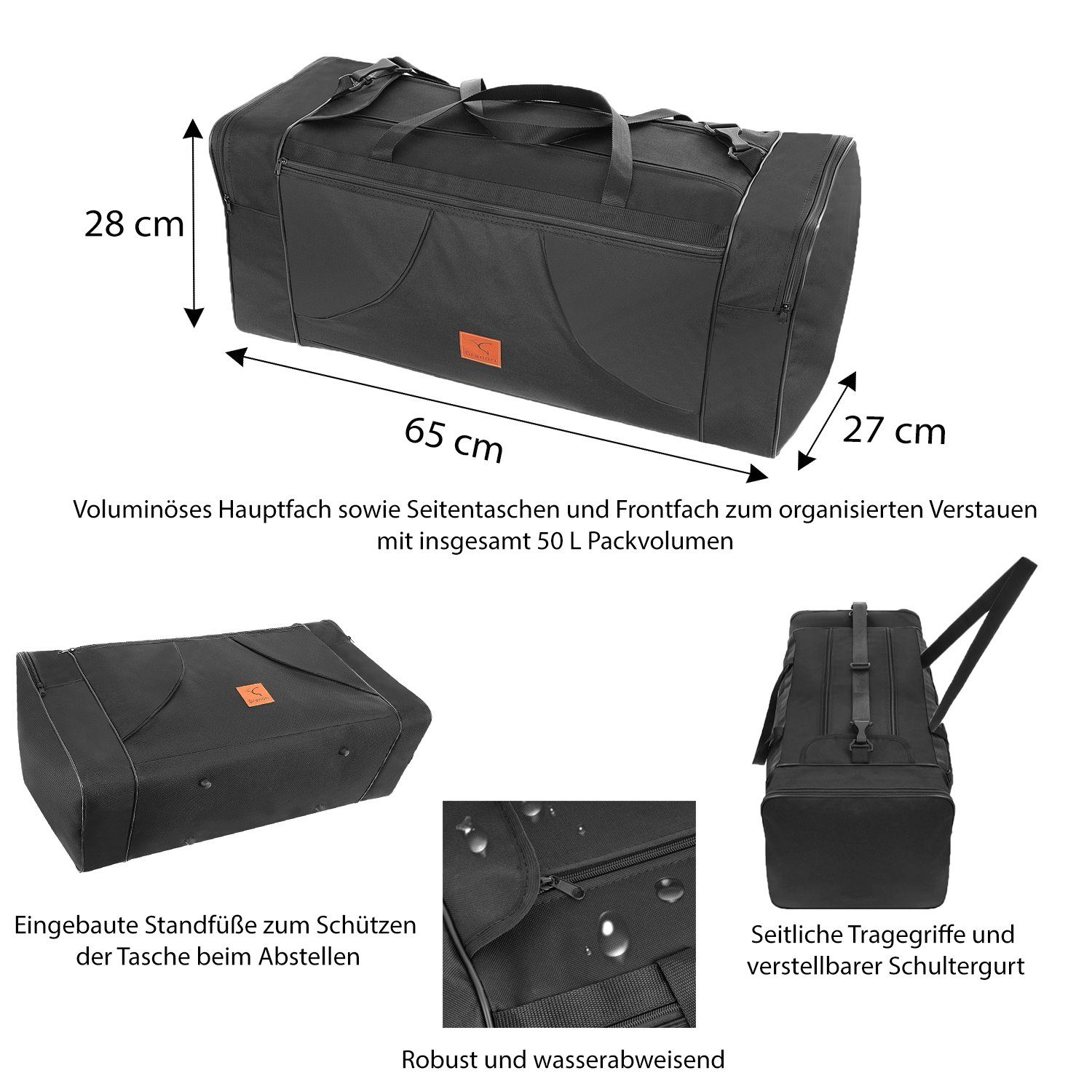 Granori Reisetasche XL für Flugzeug mit Schultergurt und mehreren Fächern – leicht & groß, faltbar und mit 50 / 80 / 150 L Fassungsvermögen, für Damen & Herren