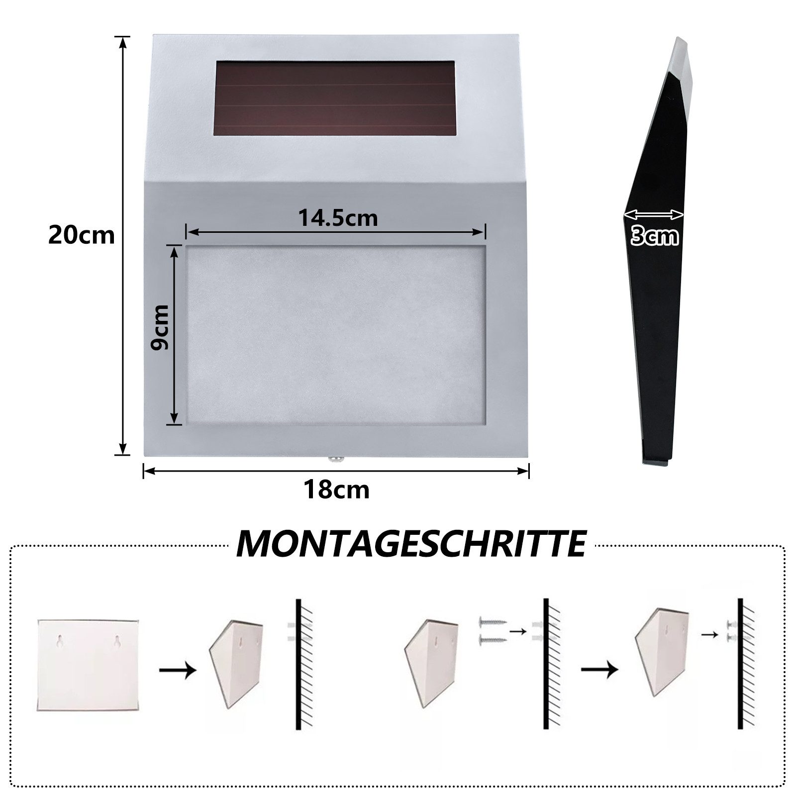 FIVMEN Hausnummer Solar beleuchtete mit 2 LED Solarhausnummer Solarleuchte