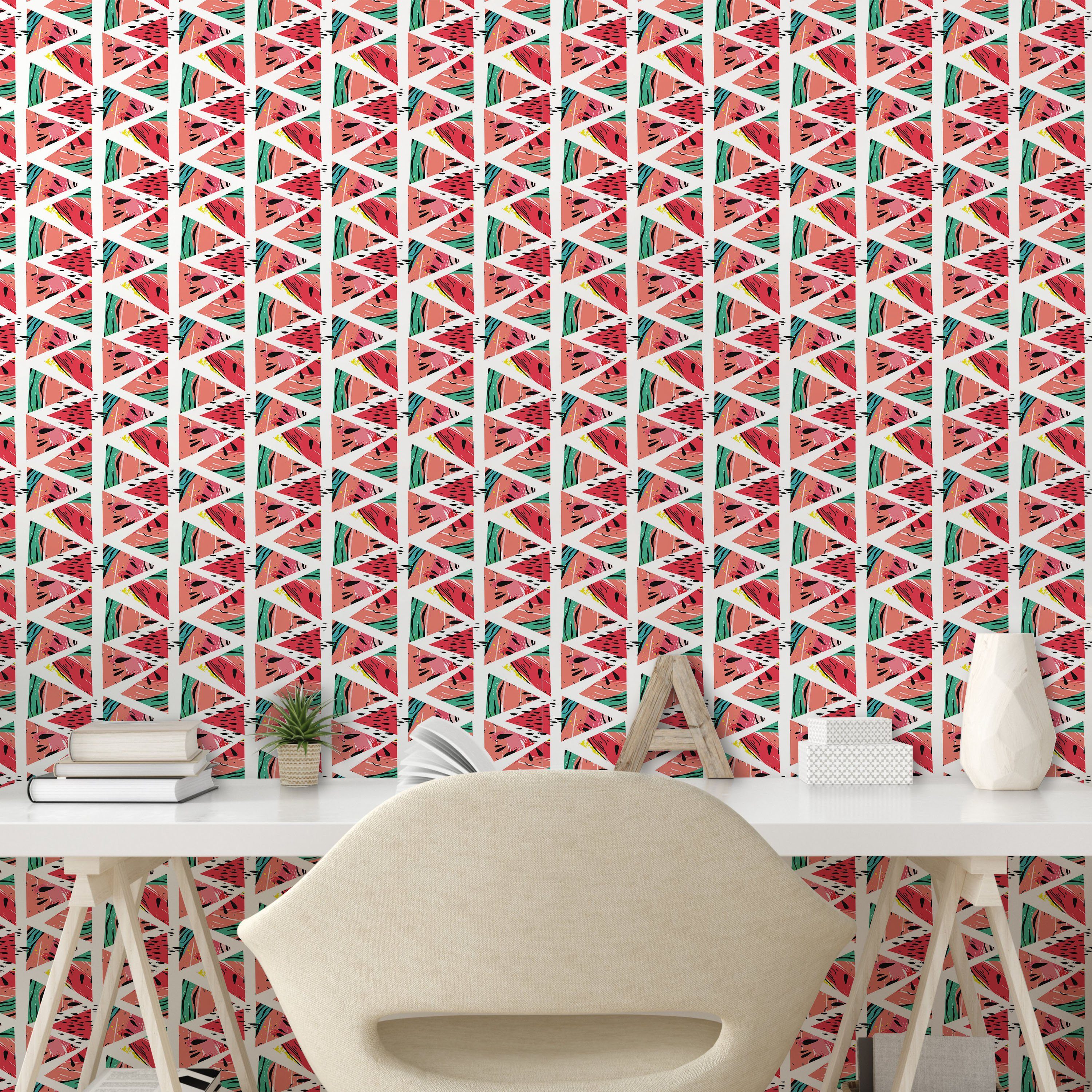 Abakuhaus Vinyltapete selbstklebendes Wohnzimmer Küchenakzent, Wassermelone Aquarell abstrakte