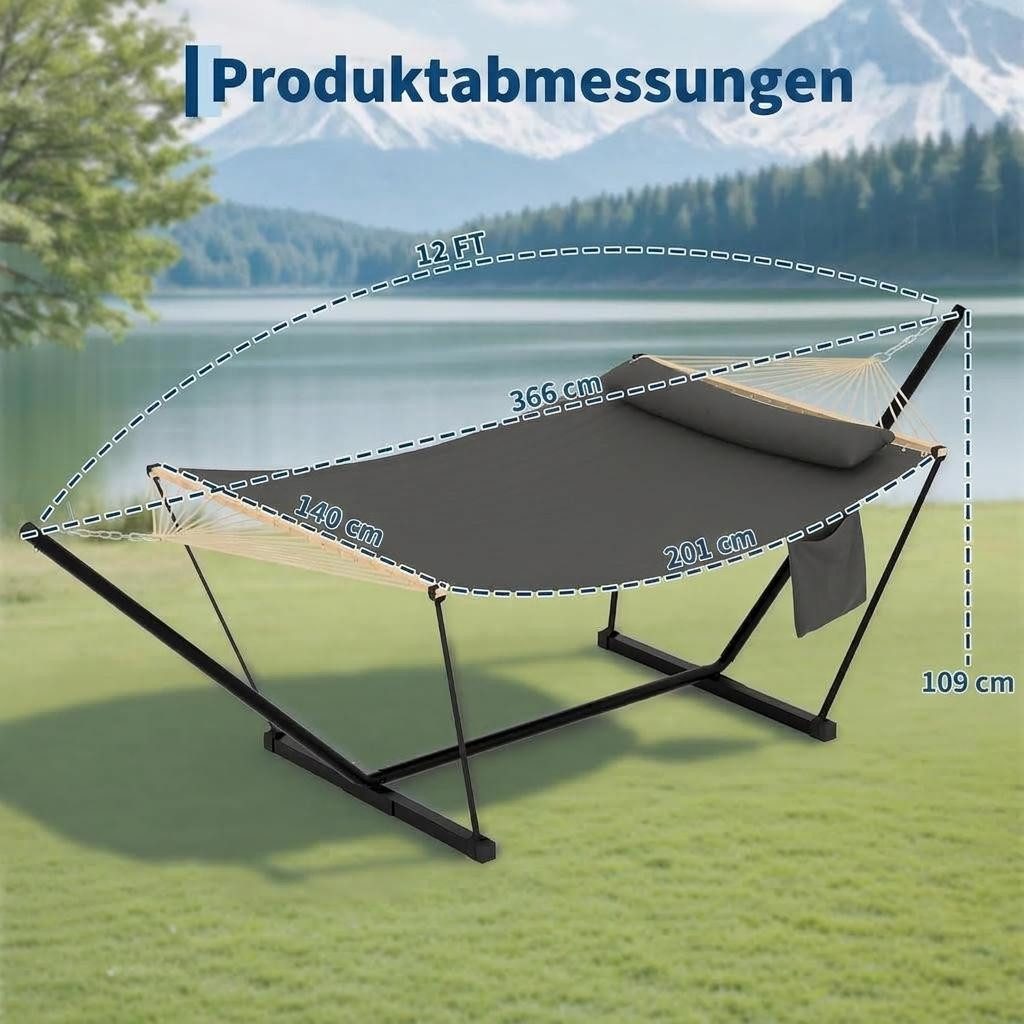 GarveeMore Hängematte für den Außenbereich mit robustem,verstellbarem Stahlgestell, tragbare Doppelhängematte für Terrasse, Garten, Strand und Hinterhof