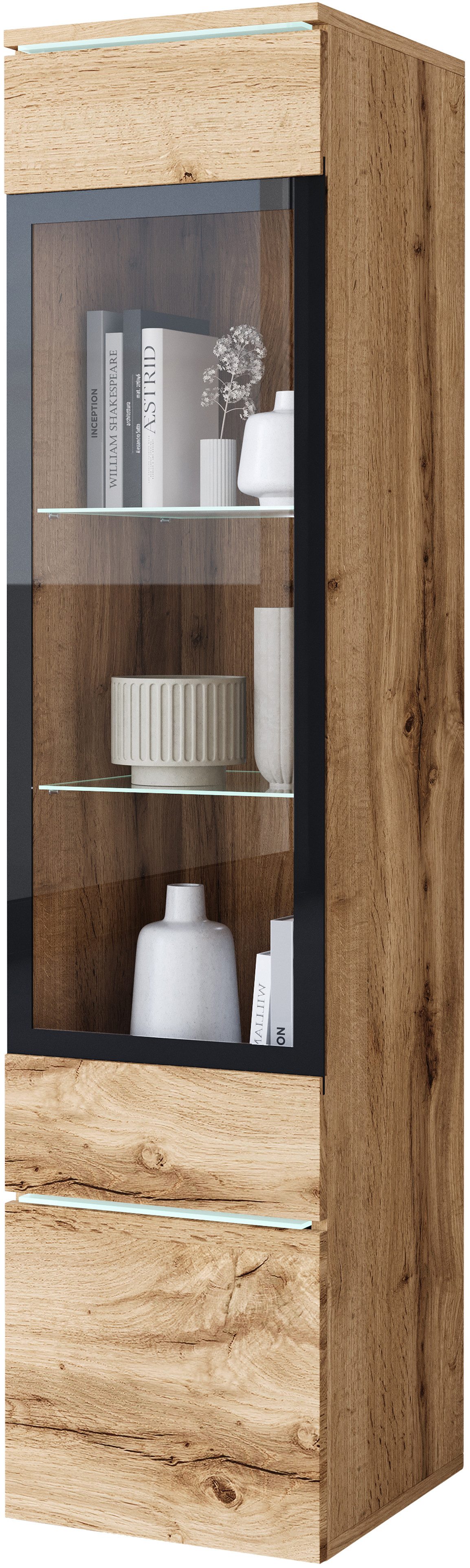 Home affaire Vitrine Vera, Glasvitrine, Höhe 130 cm, in verschiedenen Farbausführungen (1-St) LED-Beleuchtung, Türanschlag frei wählbar, stehend/hängend