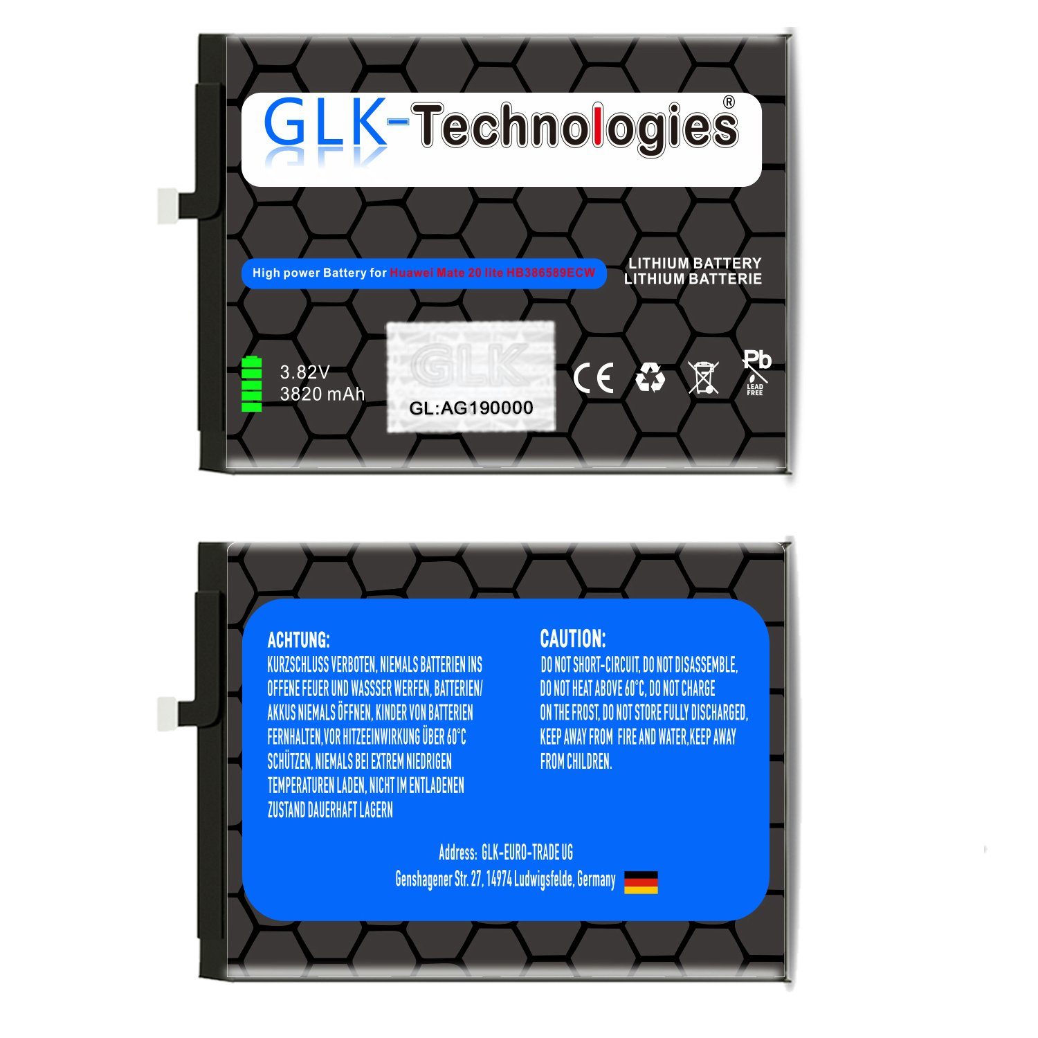 mAh Klebestreifen GLK-Technologies Smartphone-Akku Lite 20 V) Plus P10 Honor (3,8 3820 High Ersatz Huawei inkl. Mate / für Power Akku /