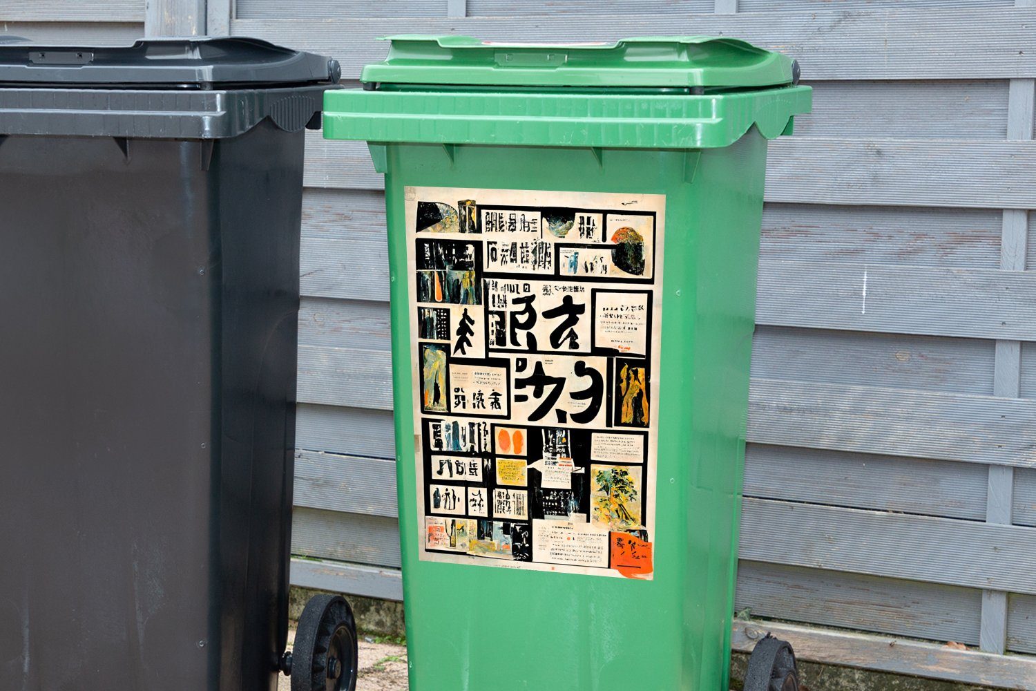 Mülleimer-aufkleber, Wandsticker - Zeitung Vintage St), Zitat Japan Container, - (1 Mülltonne, Abfalbehälter MuchoWow Sticker, -