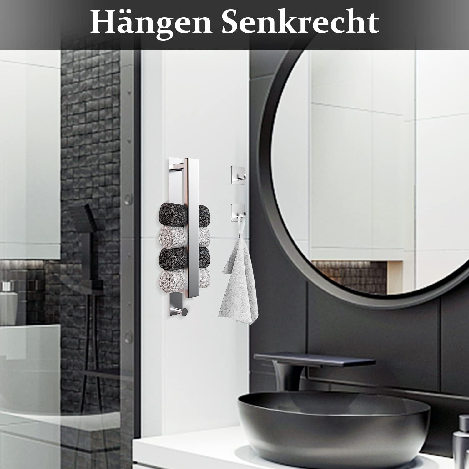 Refined Living Handtuchstange Ohne Bohren Handtuchhalter Selbstklebend für Bad mit 2 Handtuchhaken, 40cm Rostfreier Edelstahl,Bath Towel Holder,für Badezimmer & Küche