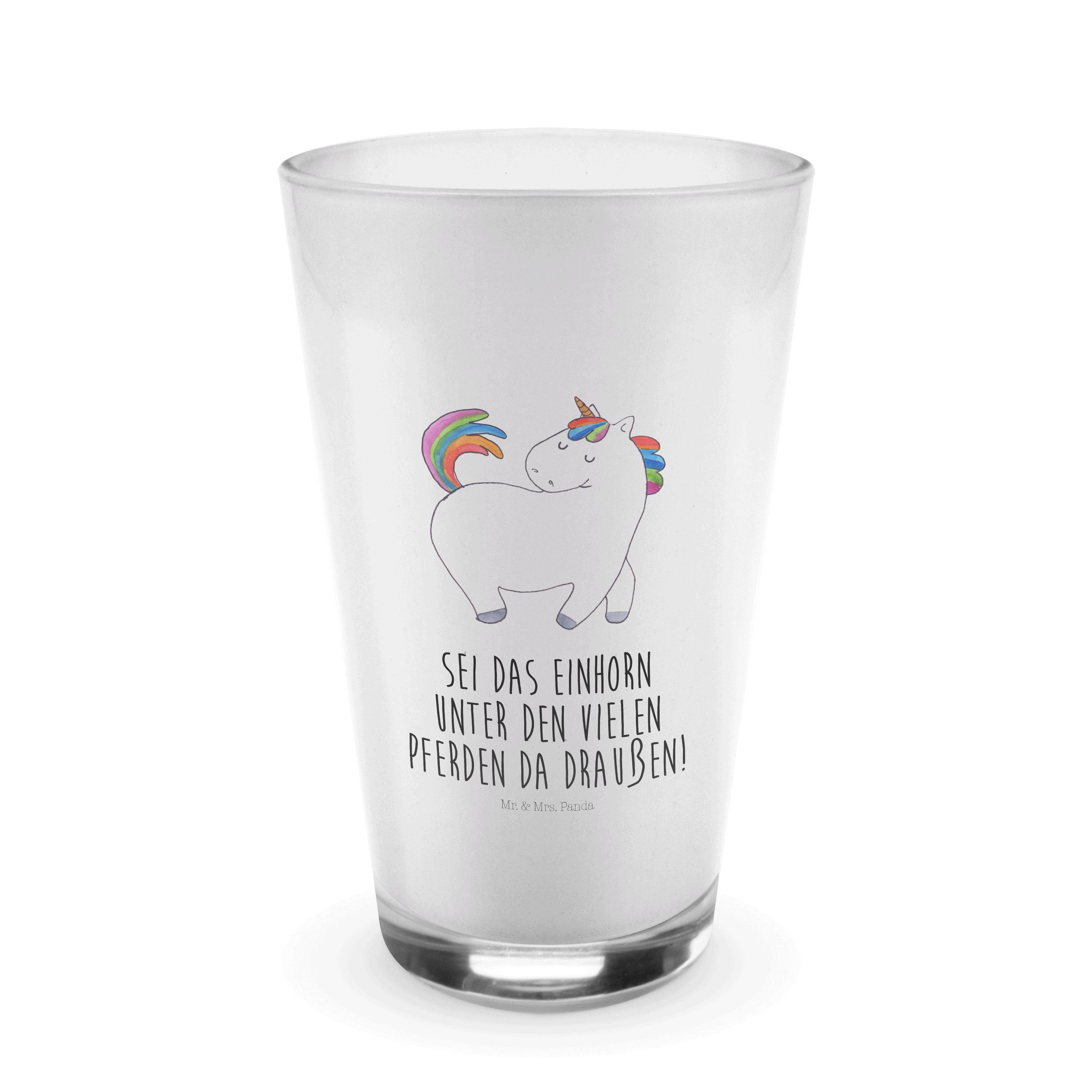 Mr. & Mrs. Panda Glas Einhorn stolzierend - Transparent - Geschenk, Glas, Cappuccino Glas, Premium Glas