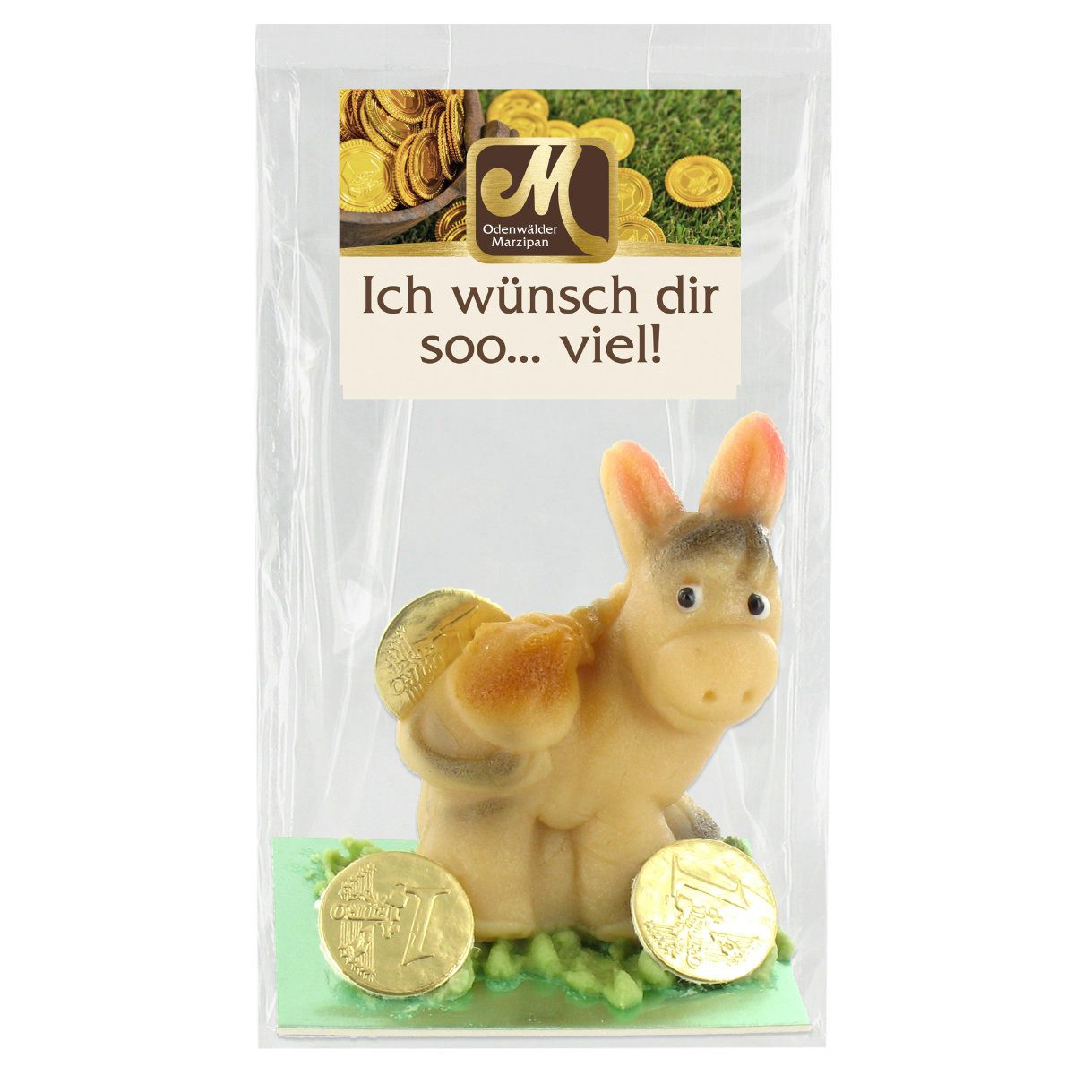Odenwälder Marzipankonditorei Süßigkeit, Odenwälder Marzipan Esel Ich wünsche dir so viel in Geschenkfolie 60g