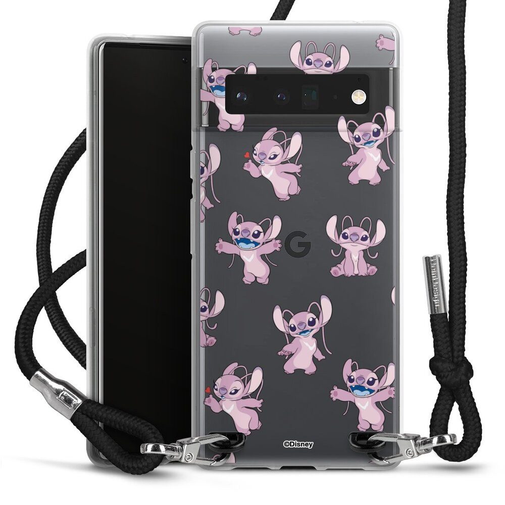 DeinDesign Handyhülle Lilo & Stitch Engel Disney Angel Faces Pattern Transparent, Google Pixel 6 Pro Handykette Hülle mit Band Case zum Umhängen