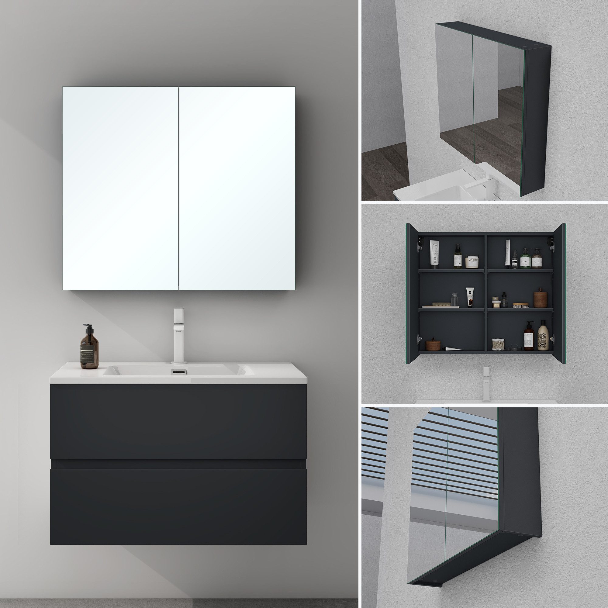 doporro Spiegelschrank Wandschrank Wandspiegel 60/80/100/120x70cm Weiß/Anth günstig online kaufen