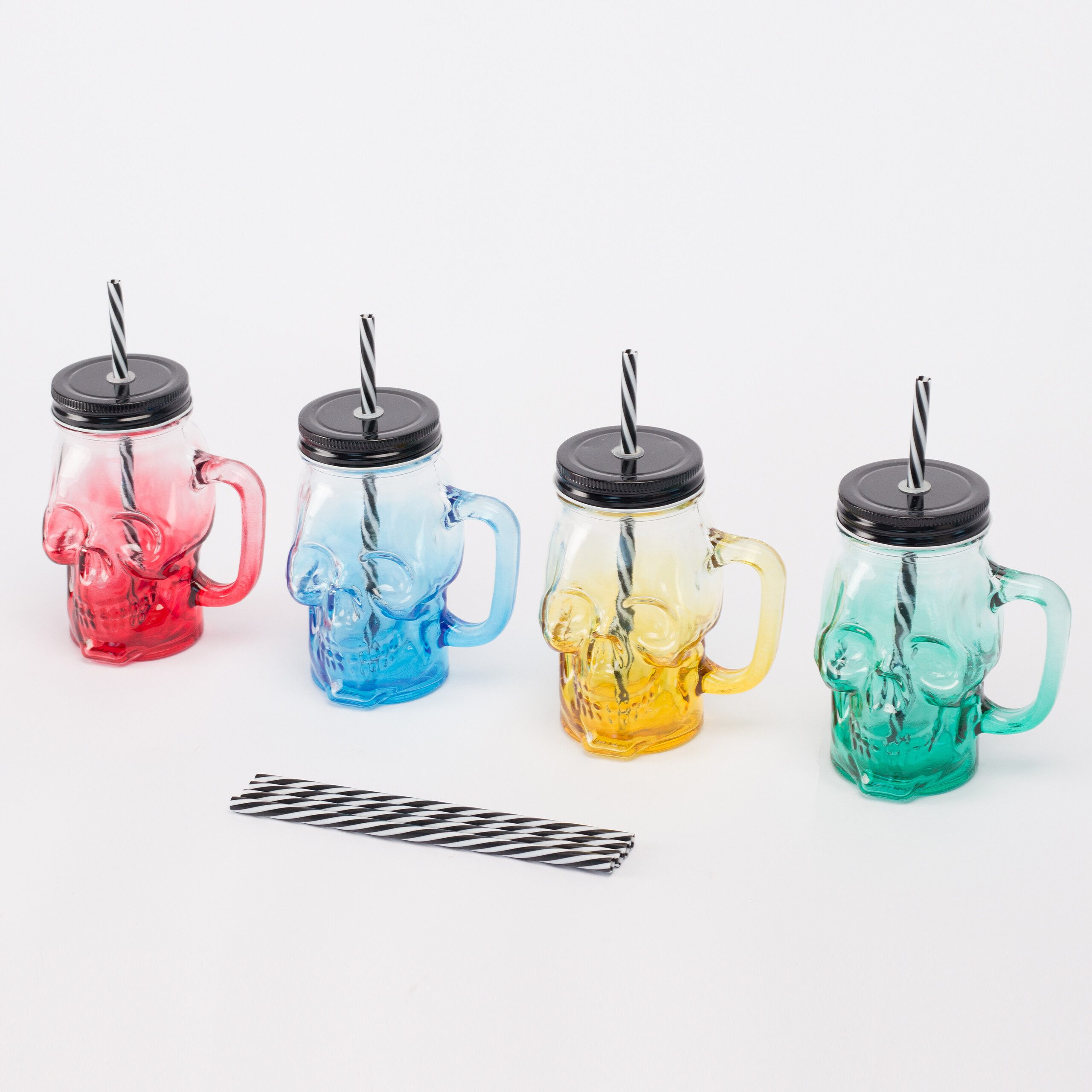 relaxdays Gläser-Set Trinkgläser mit Deckel 4er Set Totenkopf, Glas, 4er Pack