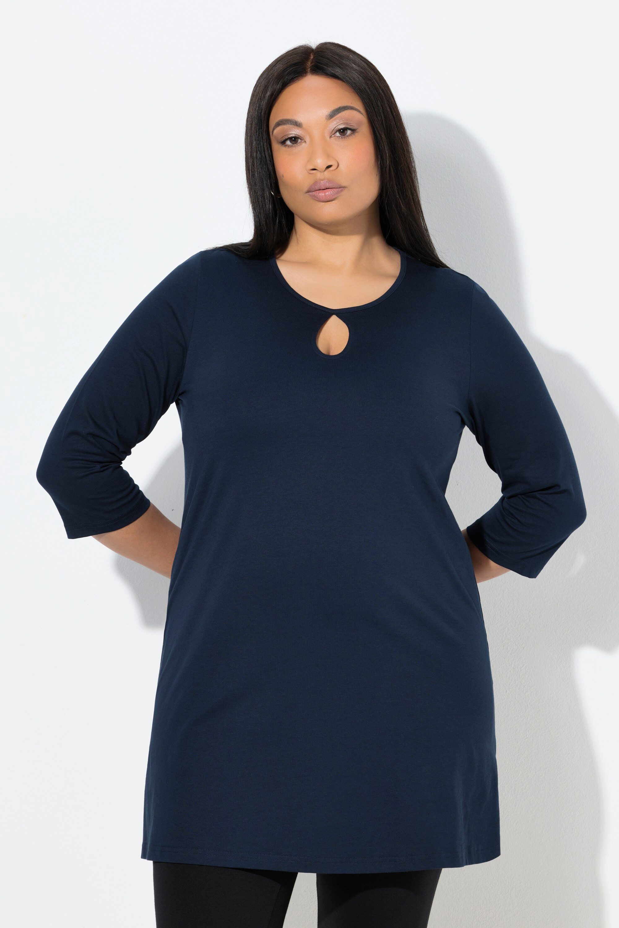 Longshirt Longshirt A-Linie Rundhalsausschnitt 3/4-Arm