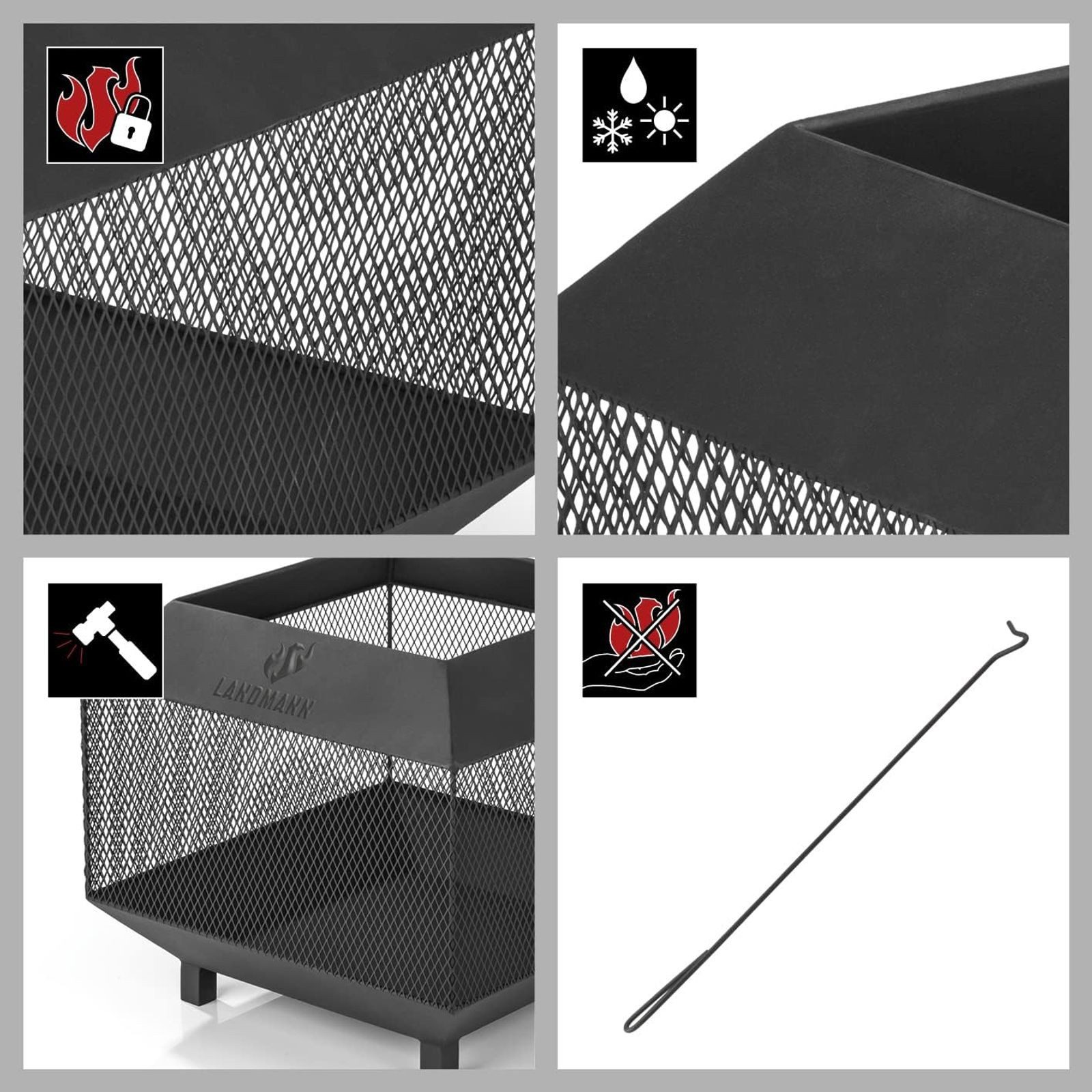 LANDMANN Feuerschale Landmann Feuerschale Feuerkorb Cube 44x44cm schwarz Feuerstelle Stahl