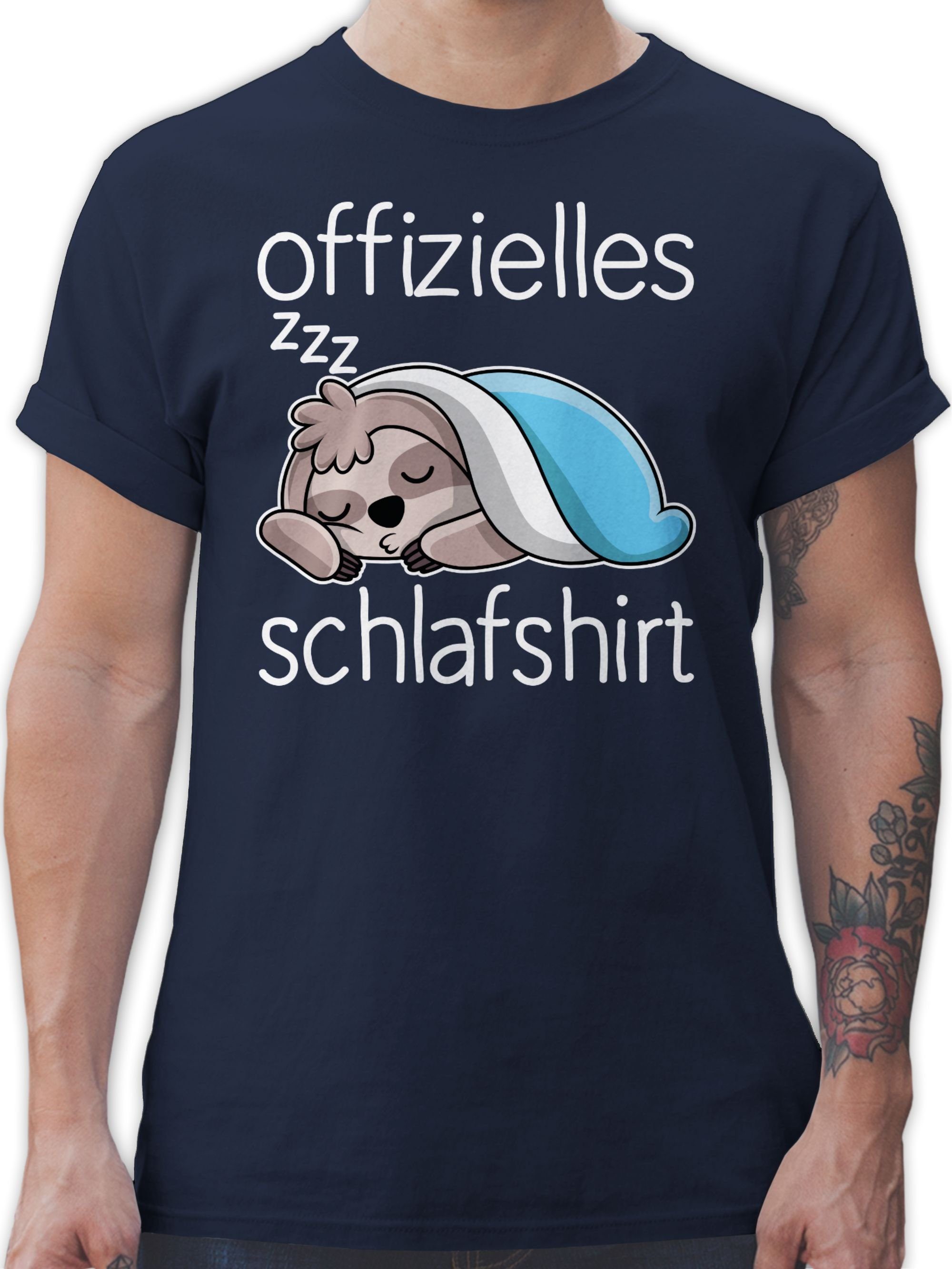 Shirtracer T-Shirt Offizielles Schlafshirt mit Faultier - weiß Sprüche Statement 02 Navy Blau