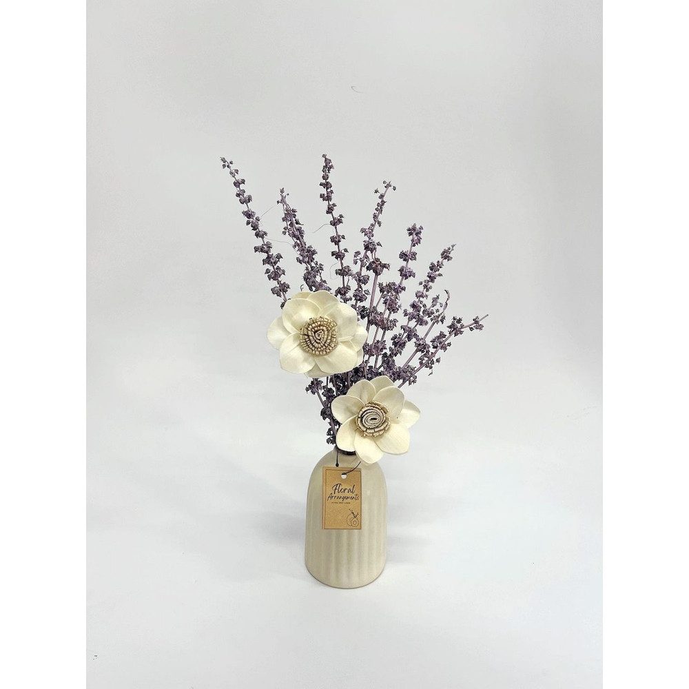 MICA Blumentopf Vase mit Naturbouquet - weiß/lila - ca. 30 cm hoch