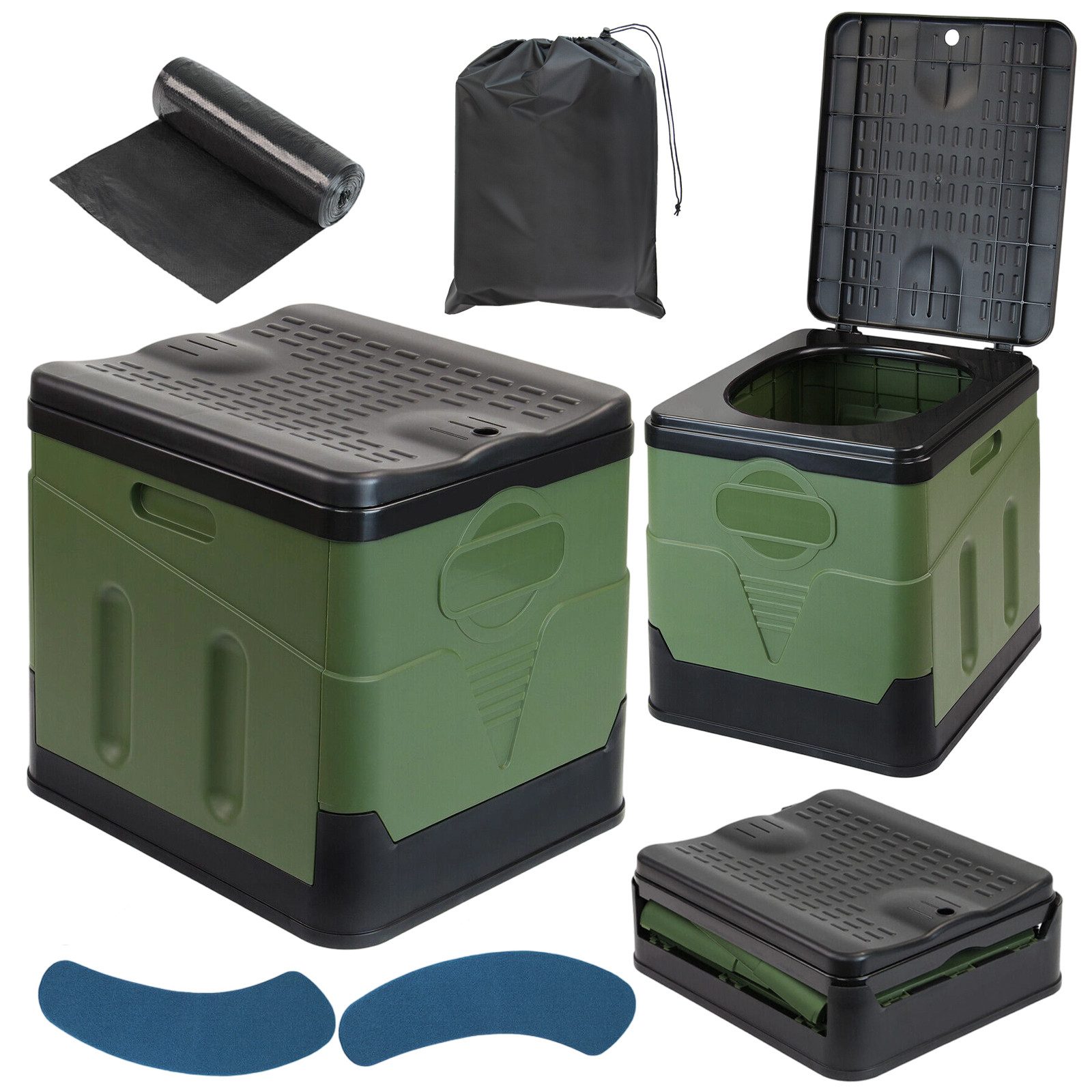 AKKEE Campingtoilette Faltbare Mobile Toilette Campingtoilette max 150 kg, 12 Toilettenbeuteln