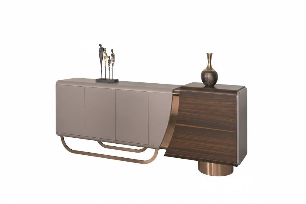 Xlmoebel Sideboard Braunes Sideboard mit asymmetrischem Design und abgerundeten Ecke (Sideboard, 240 x 50 x 99 cm), Made in Europa